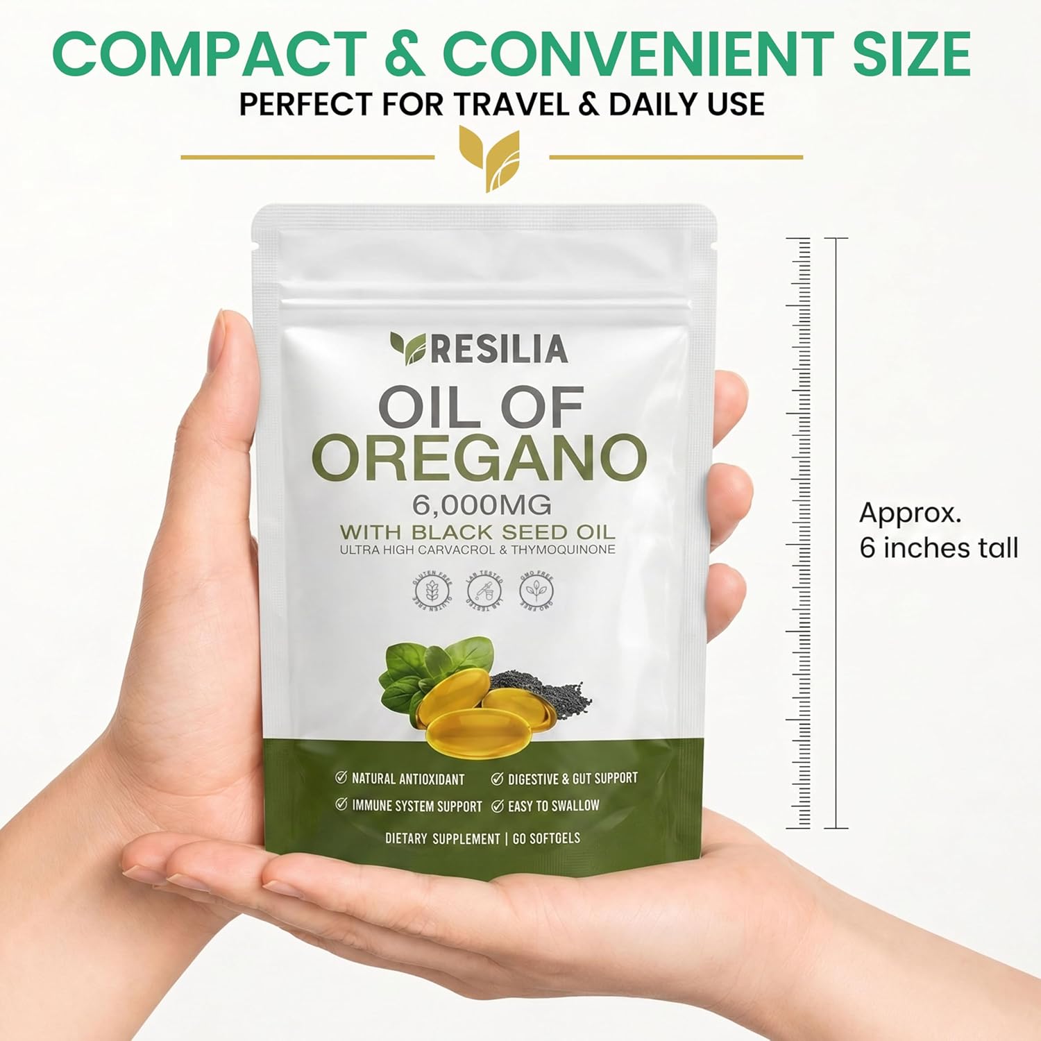 Resilia Softgels with Black Seed Oil 6000mg – Premium Grade Oregano Oil Capsules for Immune & Digestive Support – Non-GMO, Gluten-Free Softgels – Natural Herbal Wellness Supplement (60 Count) - Image 2