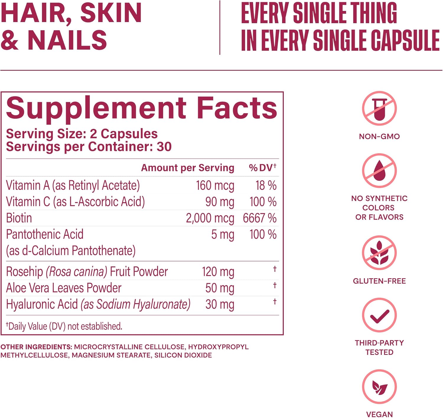 Habit Hair, Skin & Nails Supplement (60 Capsules) - New Look, Supports Skin Hydration, Hair & Nail Strength, Biotin 2000mcg, Vitamin A & C, Hyaluronic Acid, Rosehip, Vegan, Non-GMO (1 Pack) - Image 8