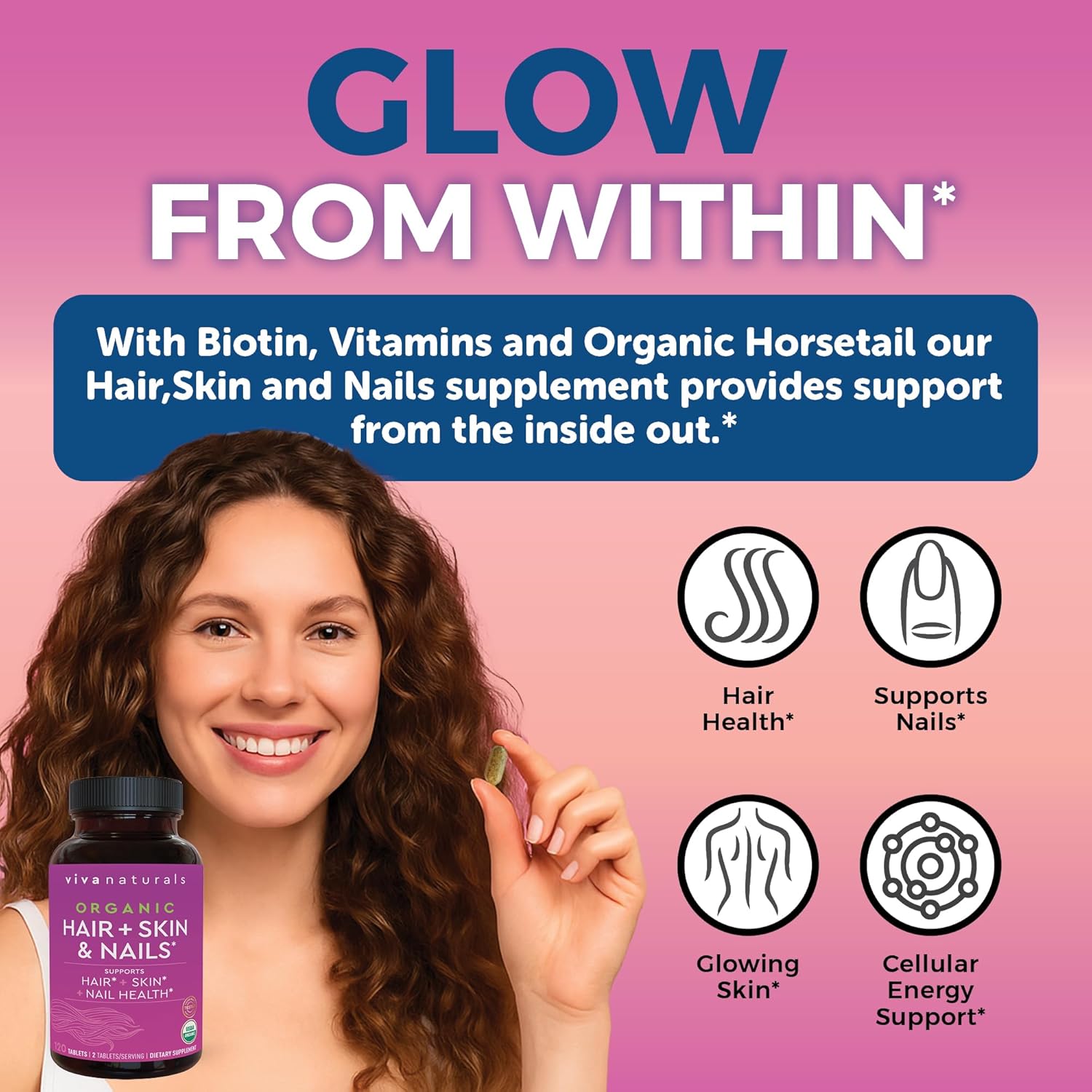 Biotin 5000 mcg Hair Skin Nails Vitamins for Women – Organic and Vegetarian-Friendly Supplement with Vitamin E, B-Vitamins, Spirulina, Horsetail and Superfood Blend to help Produce Keratin –120 Count - Image 6