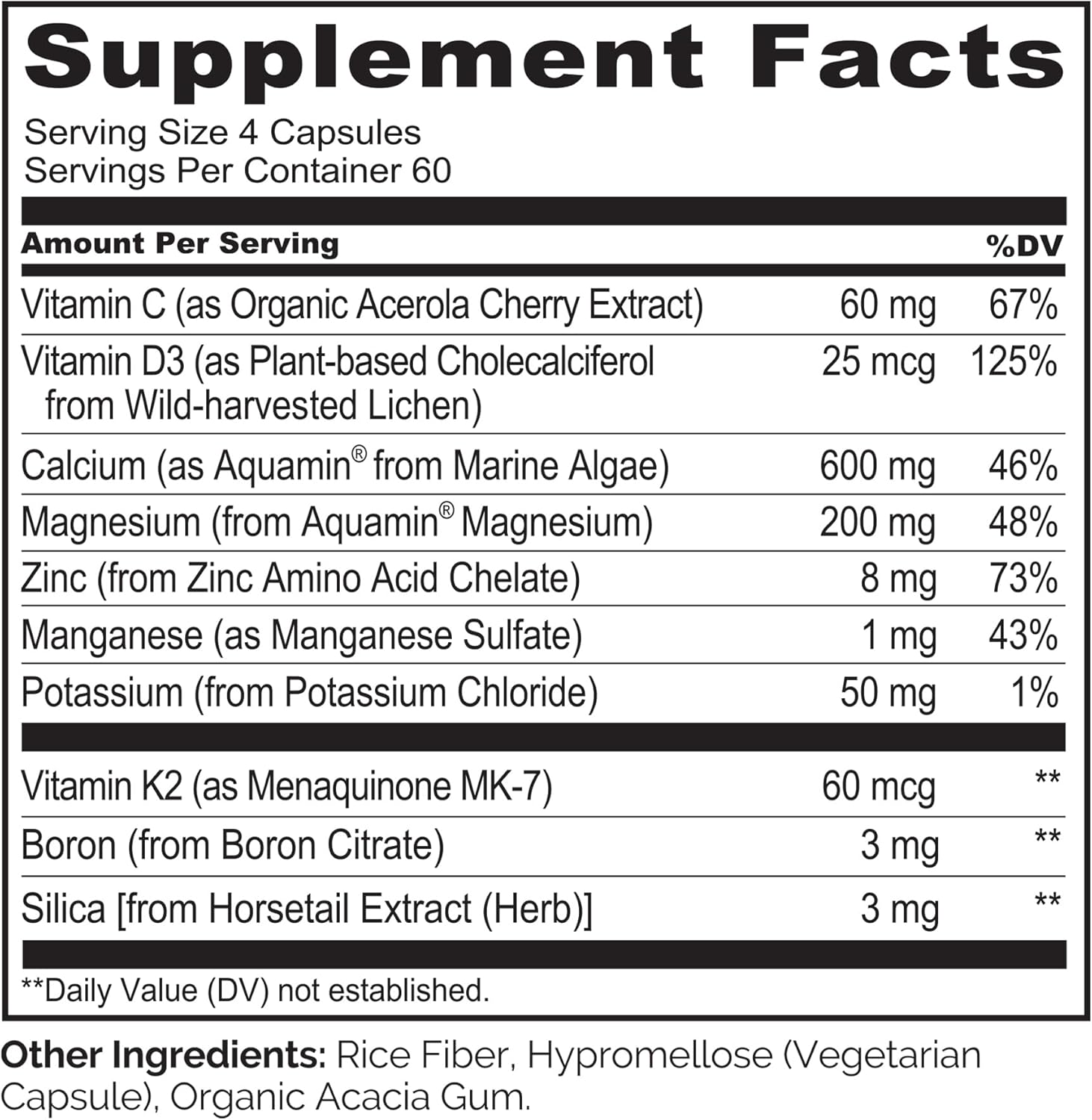 NATURELO Calcium Supplement - with Vitamin C, Vitamin D3, K2, and Calcium Magnesium Zinc for Bone Strength with Calcium 600mg - Plant-Based, 240 Vegetarian Capsules, Non-GMO, Soy & Gluten-Free - Image 3