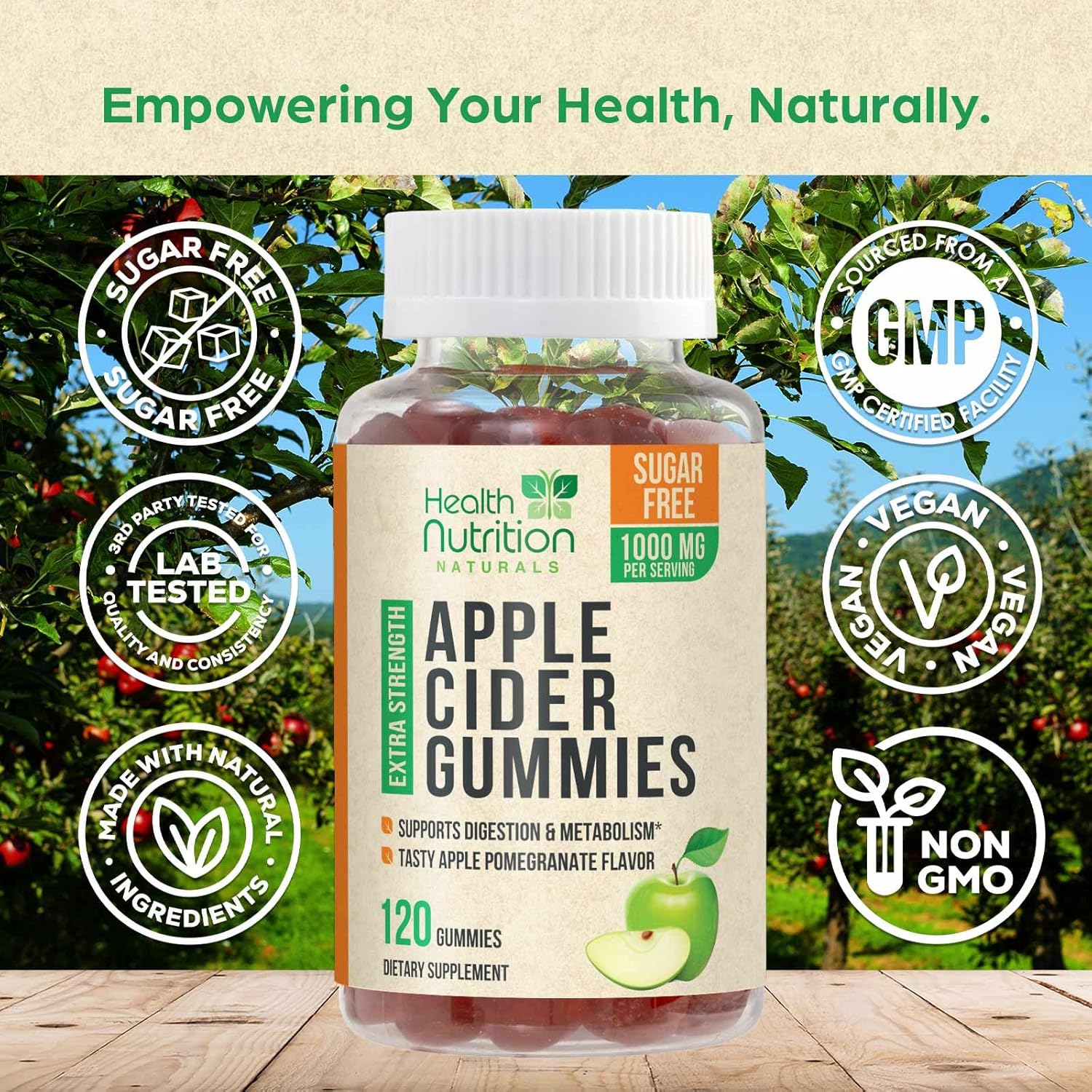 Apple Cider Vinegar Gummies Zero Sugar - Max Strength ACV Gummy Vitamins - Vitamin B12 & The Mother - Metabolism & Energy Support - Vegan Apple Cider Vinegar Gummy Supplement - Non-GMO - 120 Gummies - Image 4