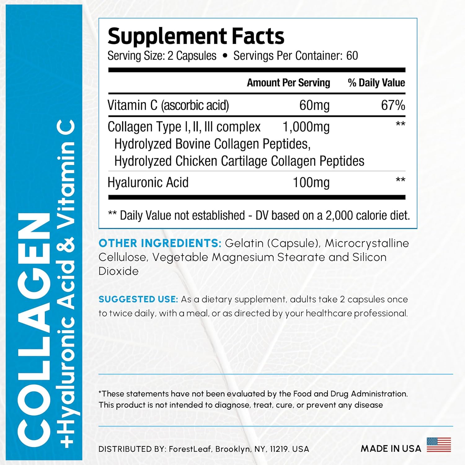ForestLeaf Multi Collagen Pills with Hyaluronic Acid + Vitamin C | Hydrolyzed Collagen Supplements for Women or Men | Multi Collagen Capsules Peptides for Skin, Wrinkles, 120 Caps - Image 5