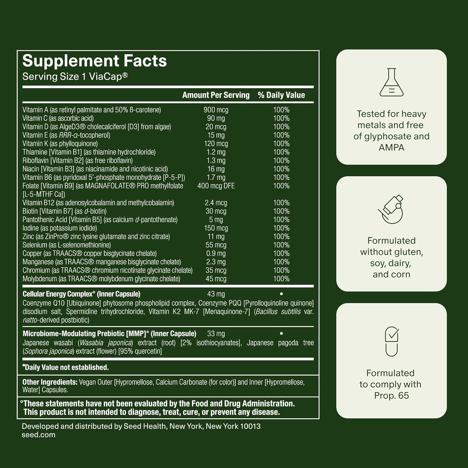 Seed DM-02 Daily Multivitamin - 100% DV Essential Vitamins and Minerals for Women & Men - Helps Fill Daily Nutrient Gaps - Immune, Bone, Hair, Skin & Nails Health - Vegan - 30 Capsules (30-Day Supply) - Image 8