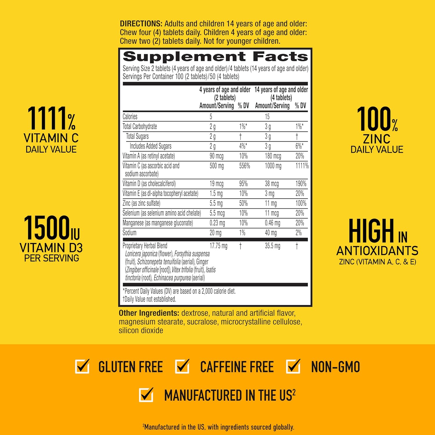 Airborne Citrus Chewable Tablets, 116ct | Immune Support Supplement with 1000mg Vitamin C + Vitamins A, D, E, Zinc,Selenium, & Manganese | Herbal Blend | Gluten Free - Image 4