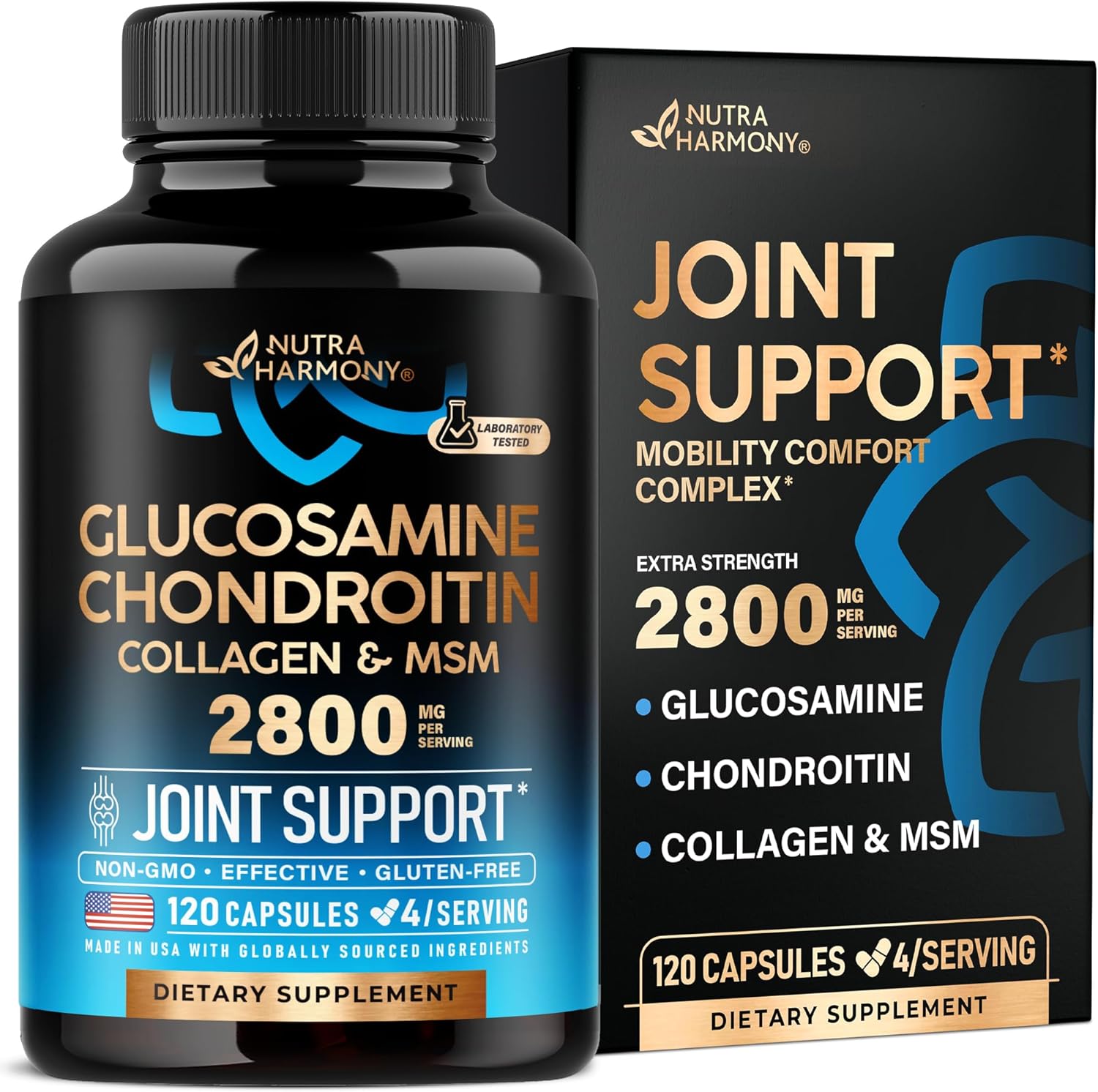 Glucosamine Chondroitin MSM Collagen | HSA | FSA Approved Product Items | Joint & Cartilage Support Supplement 2800 mg | Flexibility Nutritional Vitamins | Lab Tested | For Men & Women | 120 Capsules