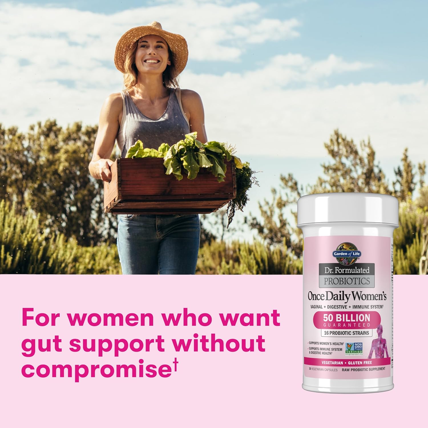 Garden of Life Once Daily Dr. Formulated Probiotics for Women 50 Billion CFU 16 Probiotic Strains with Organic Prebiotics for Digestive, Vaginal & Immune Health, Dairy Free, Shelf Stable 30 Capsules - Image 5