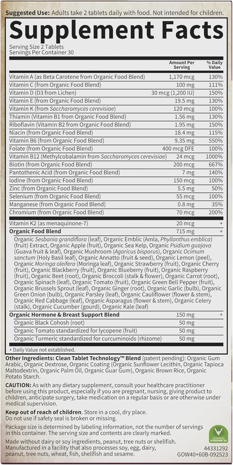 Garden of Life Organics Vitamins for Women 40+ - 60 Tablets, Womens Multi 40+, Vegan Vitamins for Women Over 40, Hormone & Breast Health Support Blend, Whole Food Womens Multivitamin - Image 8