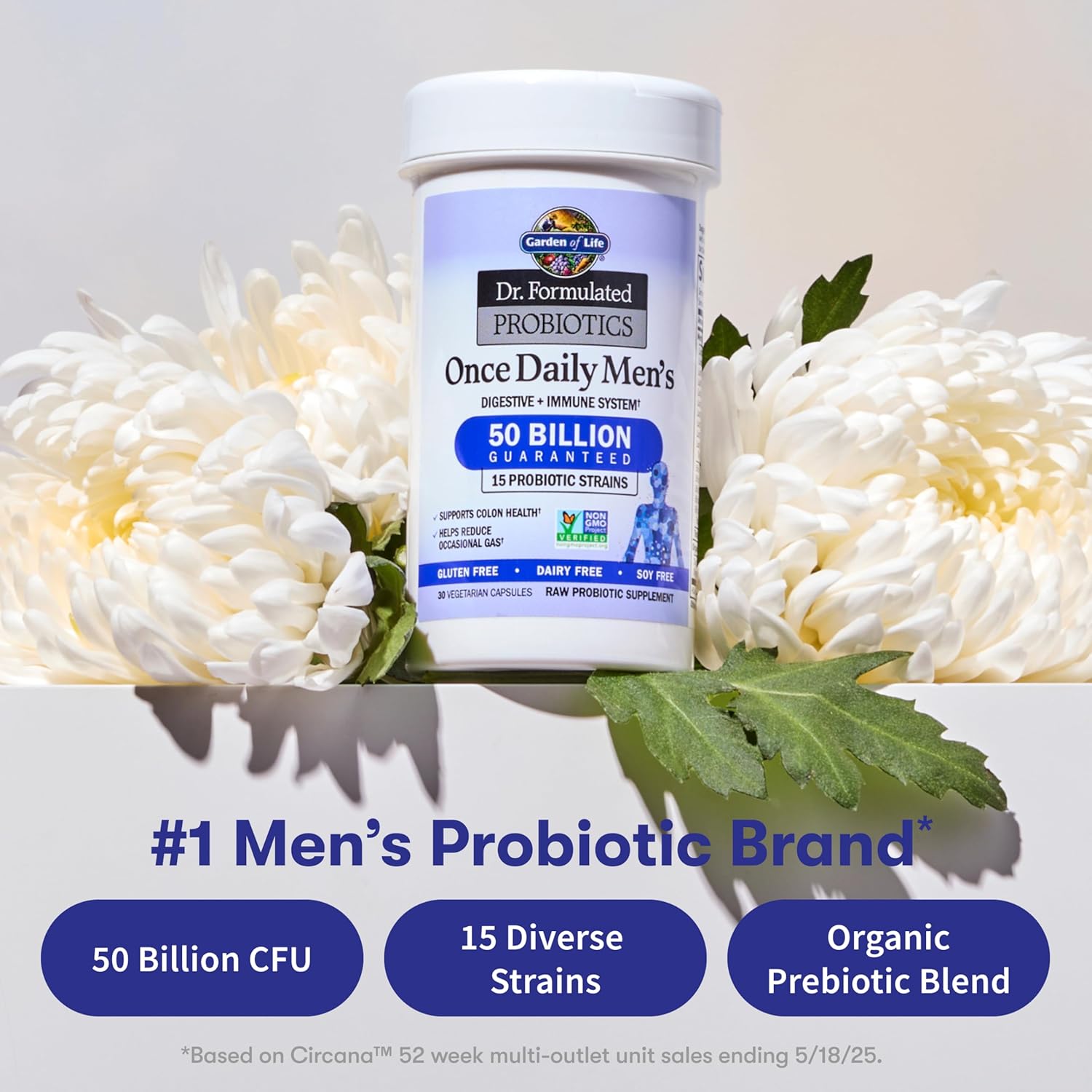 Garden of Life Probiotics for Men, Dr Formulated 50 Billion CFU 15 Probiotics for Digestive Health + Organic Prebiotic Fiber, Colon & Immune Support, Daily Gas Relief, Shelf Stable, 30 Capsules - Image 3