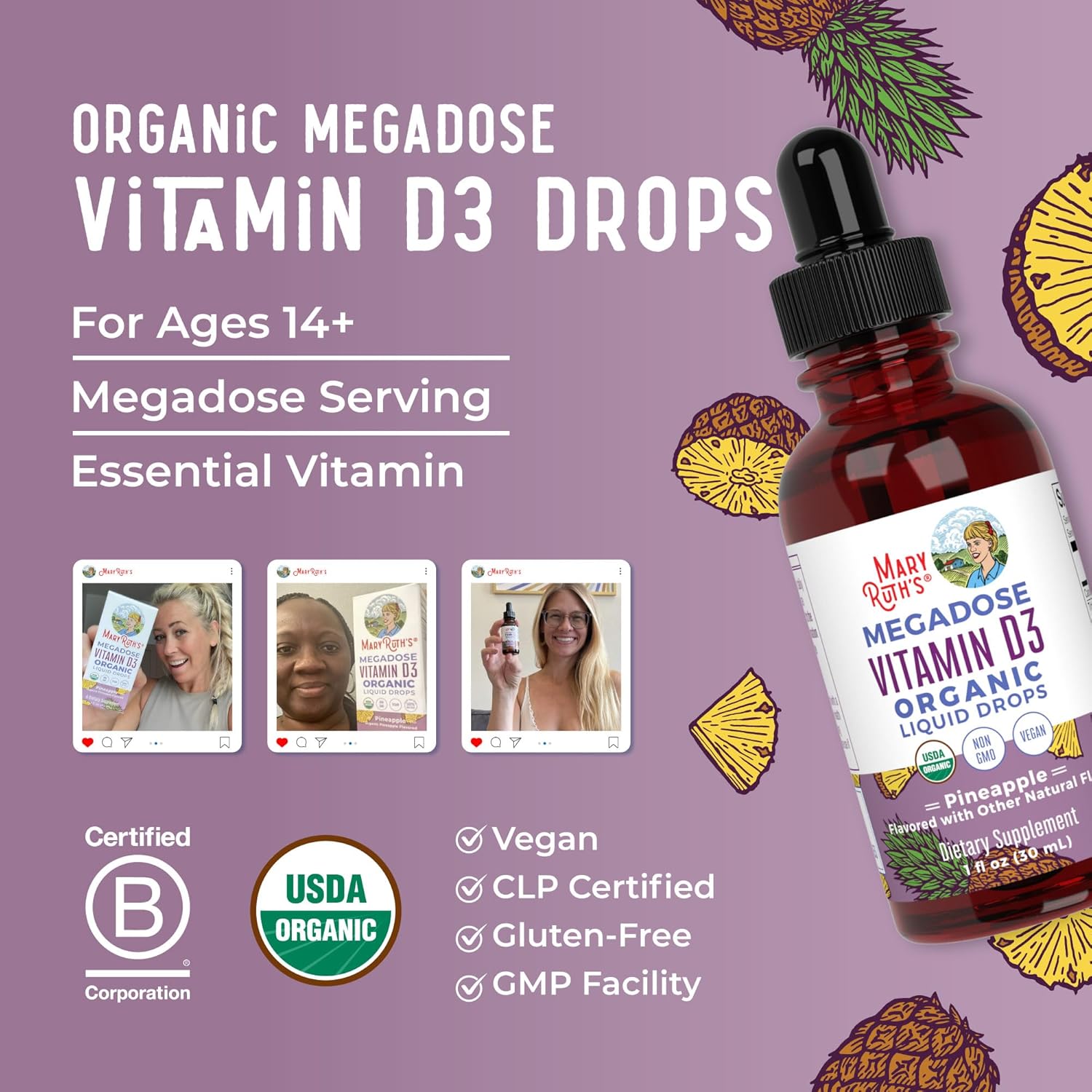 MARYRUTH'S Vitamin D3 Liquid Drops | Megadose 4000 IU | USDA Organic Liquid Vitamin D Spray for Adults & Kids | Immune Support & Bone Health | Vegan | Gluten Free | Non-GMO | 30 Servings - Image 8