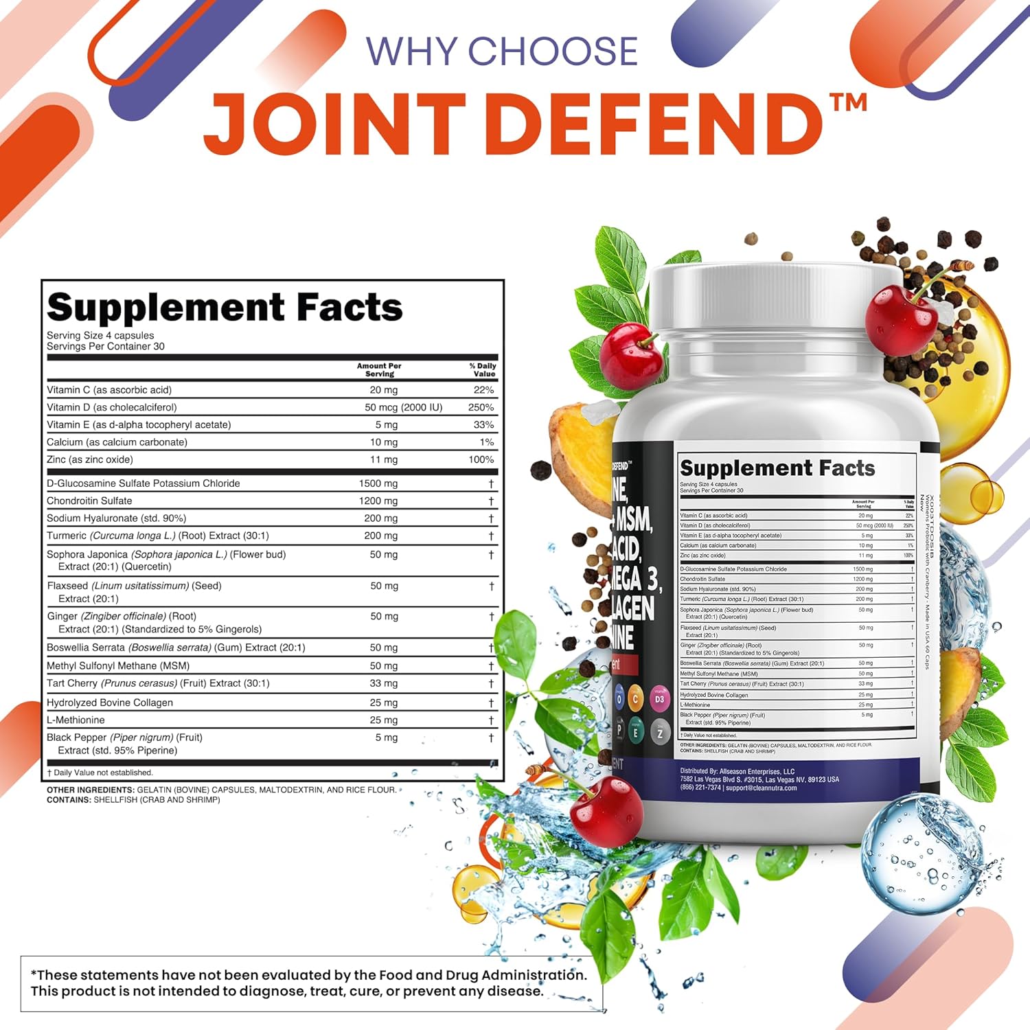 Clean Nutraceuticals Glucosamine 1500mg Chondroitin 1200mg MSM with Turmeric Curcumin, Collagen, Hyaluronic Acid, Omega 3 – Joint Health Supplement for Men & Women – Joint Complex – 120 Count - Image 5
