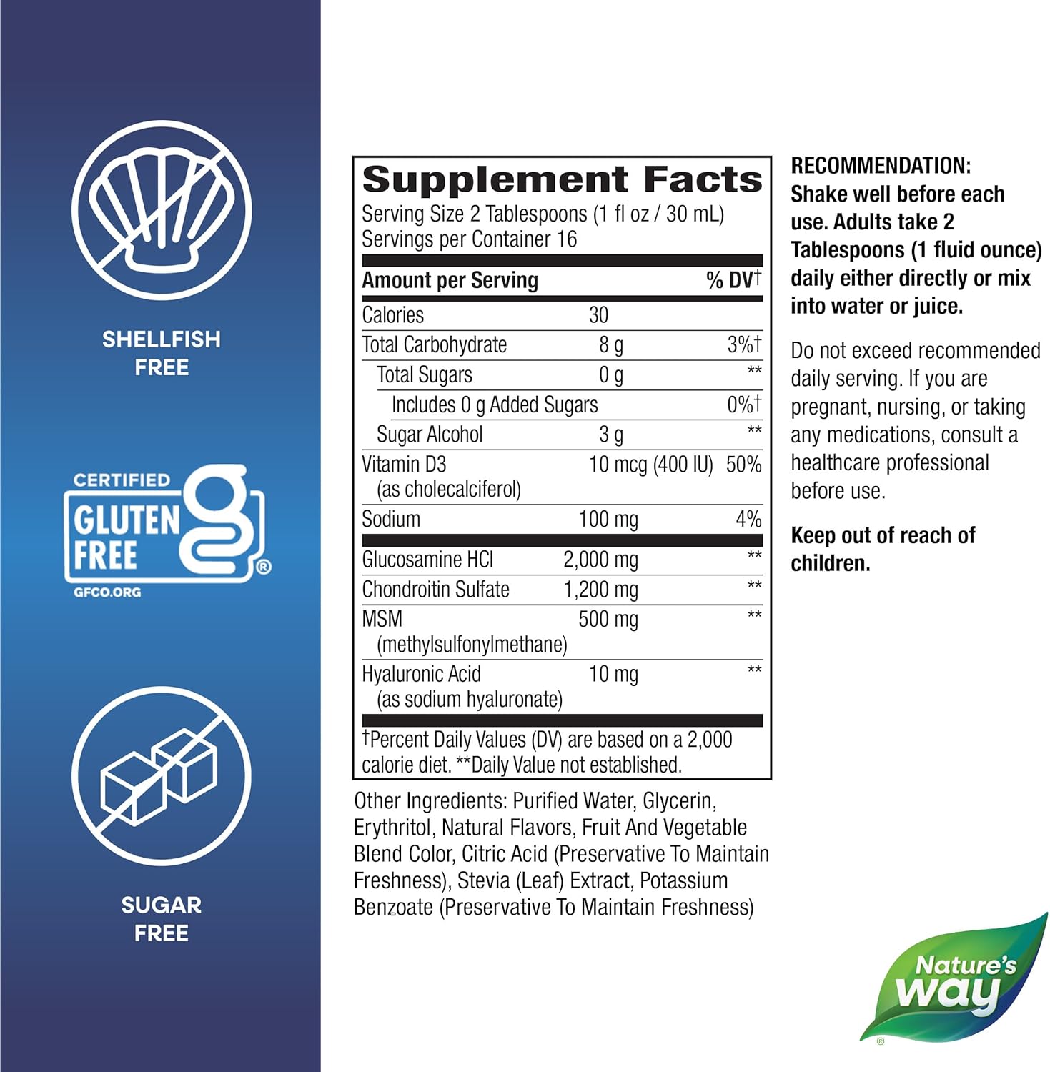 Nature's Way Ultra-Strength Joint Movement Glucosamine Liquid, Glucosamine, Chondroitin, MSM with Vitamin D3 & Hyaluronic Acid, Fast-Absorbing Liquid, Joint Support Supplement*, Berry Flavored, 16 Oz - Image 7