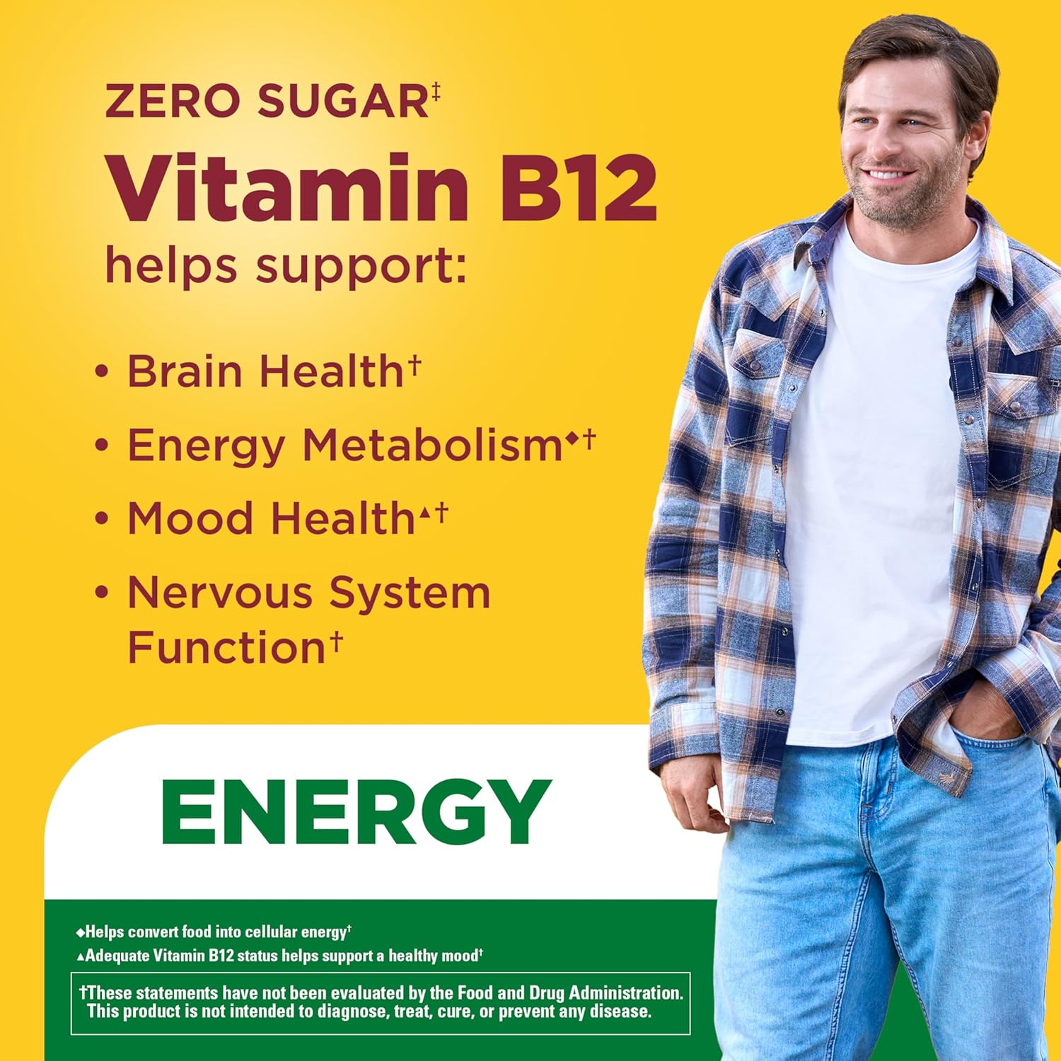 Nature Made Zero Sugar Energy Vitamin B12 Gummies 1000 mcg per Serving, B12 Vitamin, Energy Metabolism Support, Aspartame Free, 110 Sugar Free Gummies, 55 Day Supply - Image 3
