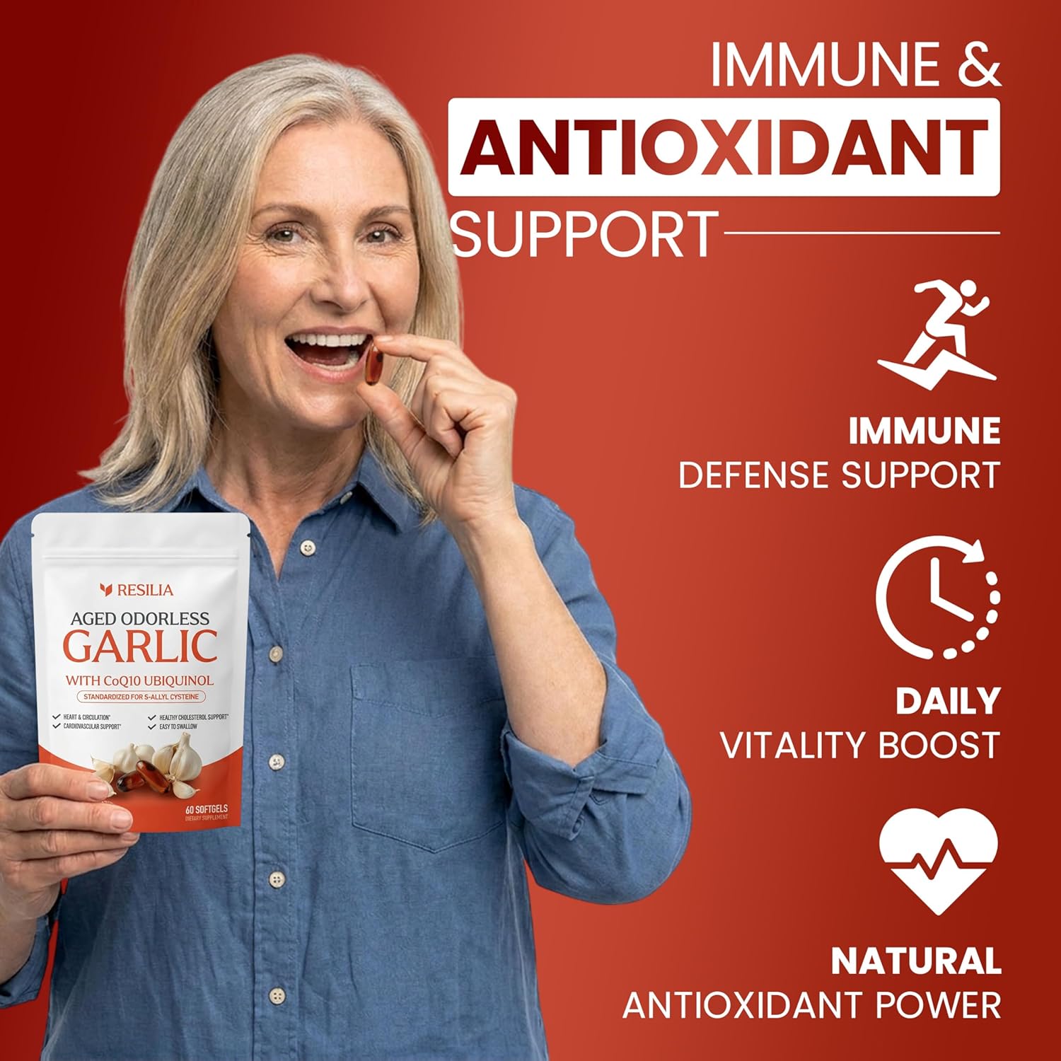 Resilia Garlic Extract 600mg Softgels (60 Count) – Odorless Aged Garlic Extract Supplement with CoQ10 Ubiquinol – 20-Month Matured, Standardized for S-Allyl Cysteine - Heart Health & Immune Support - Image 7