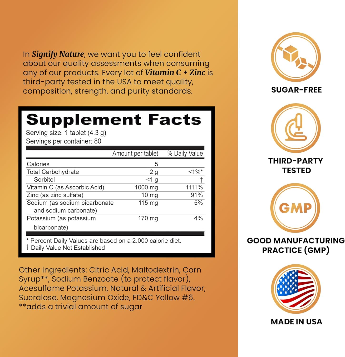 SIGNIFY NATURE Vitamin C 1000mg Effervescent Tablets - Potent Immune Support VIT C with Zinc Supplement - Sugar-Free & Vegan Formula | Dissolvable Vitamin C Tablets - Water Soluble Fizzy Elixir - 80CT - Image 2