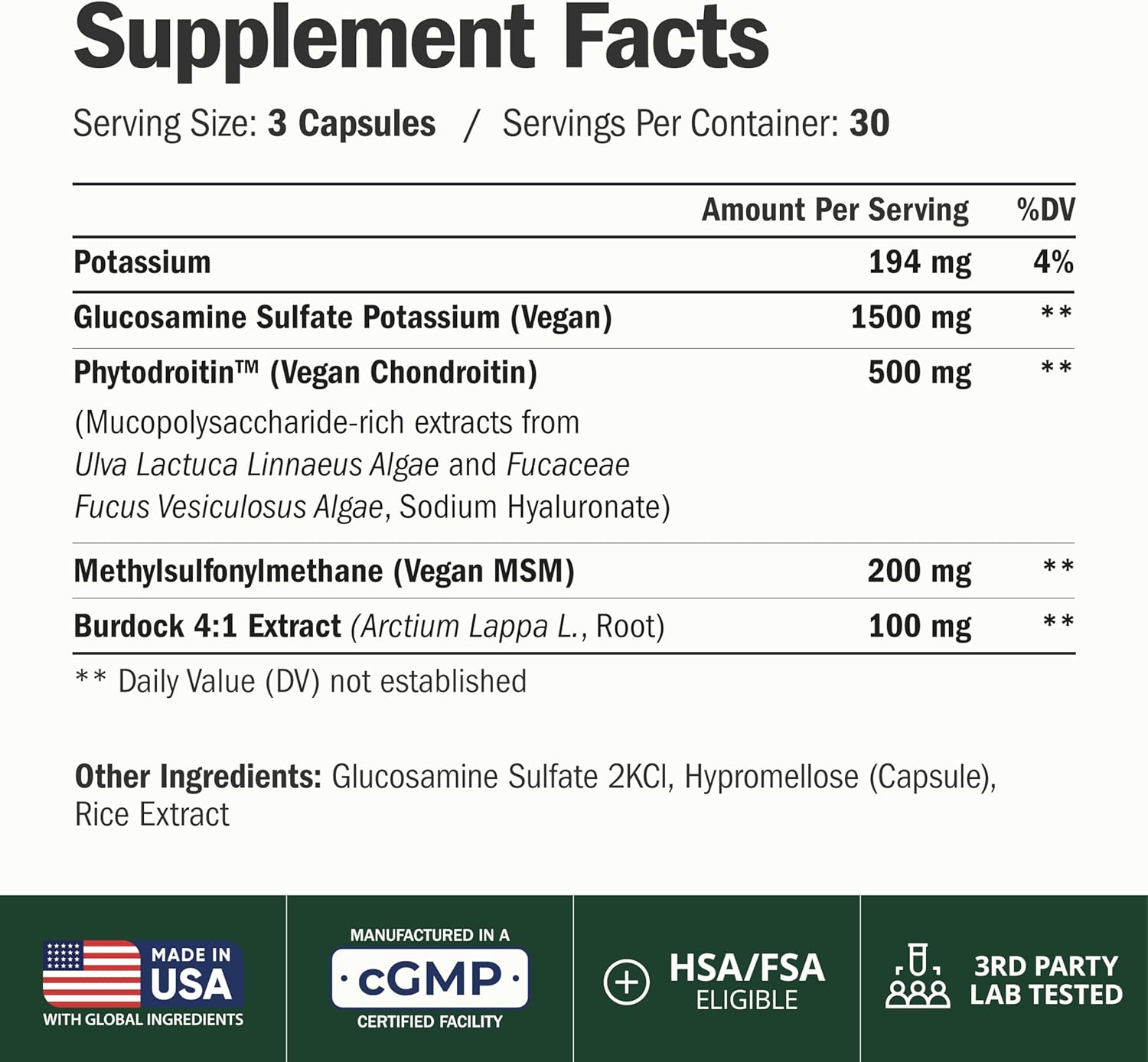 Vegan Glucosamine Chondroitin MSM – Joint Supplements for Men and Women with Glucosamine Sulfate 1500 mg – Joint Health Supplement for Cartilage, Mobility & Joint Support – 90 Capsules - Image 2