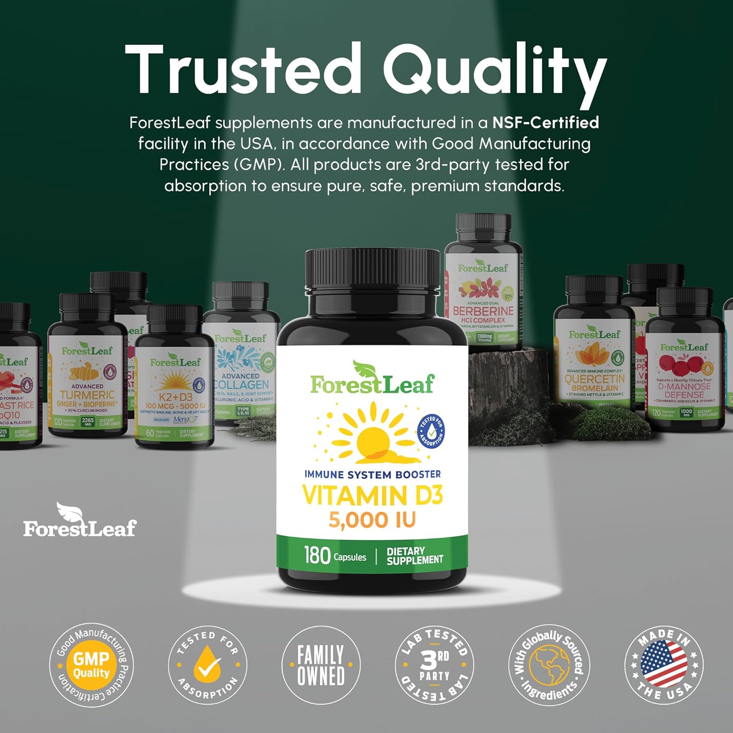 ForestLeaf Vitamin D3 5000 IU | VIT D - VIT D3 Vitamin D Supplements for Women and Men | Bone Health, Teeth and Immune Support | Easy to Swallow Pills | One Capsule Daily, 6-Month Supply, 180 Count - Image 7