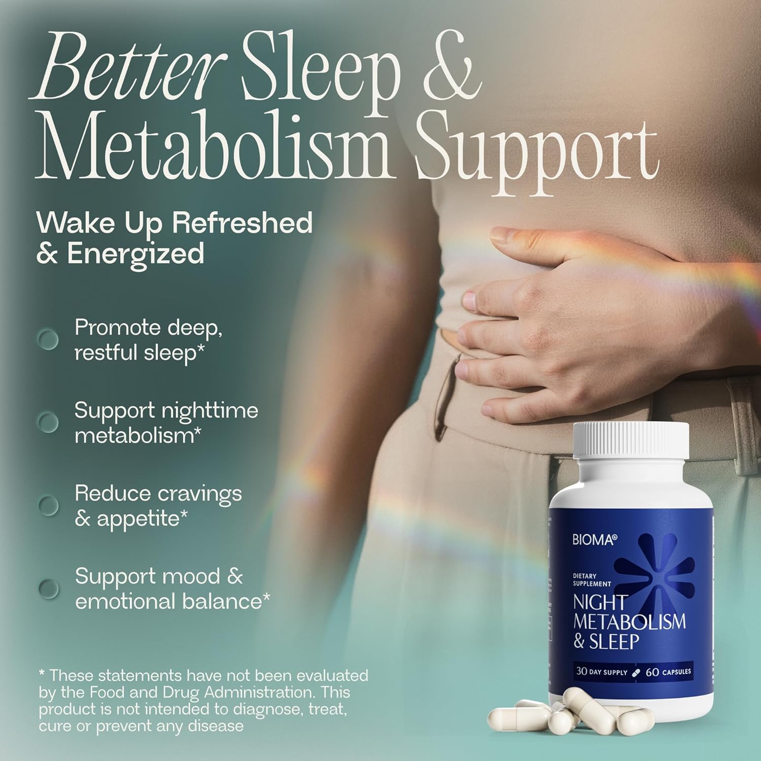 BIOMA Night Metabolism & Sleep - Supports Digestion, Energy Metabolism & Restful Sleep with Melatonin, Vitamin D, Magnesium & More - 60 Capsules (30-Day Supply) - Image 2