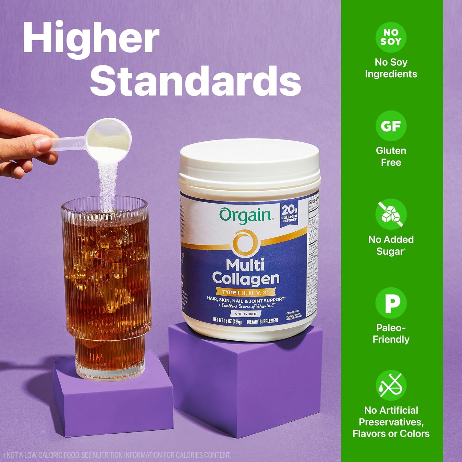 Orgain Hydrolyzed Multi Collagen Powder for Women & Men, 20g Collagen, Supports Hair, Skin, Nail & Joint Health, Type I, II, III, V, X, Vitamin C & Amino Acids, Non-GMO, Unflavored (21 Servings) 15oz - Image 6