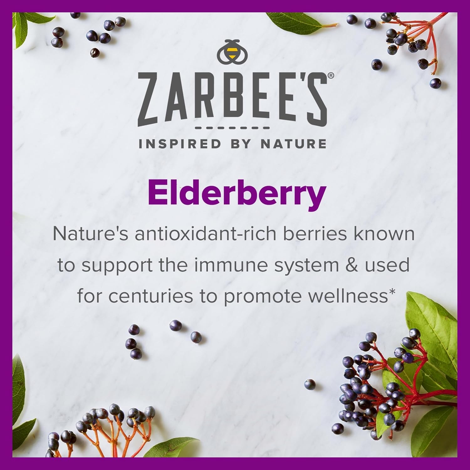 Zarbee’s Daily Immune Support* Gummies with Real Elderberry, Vitamins A, C, D3, E, Zinc, Antioxidants and Flavonoids, No Artificial Sweeteners or HFCS, Suitable for Ages 12 and Up, 60 Count Bottle - Image 2