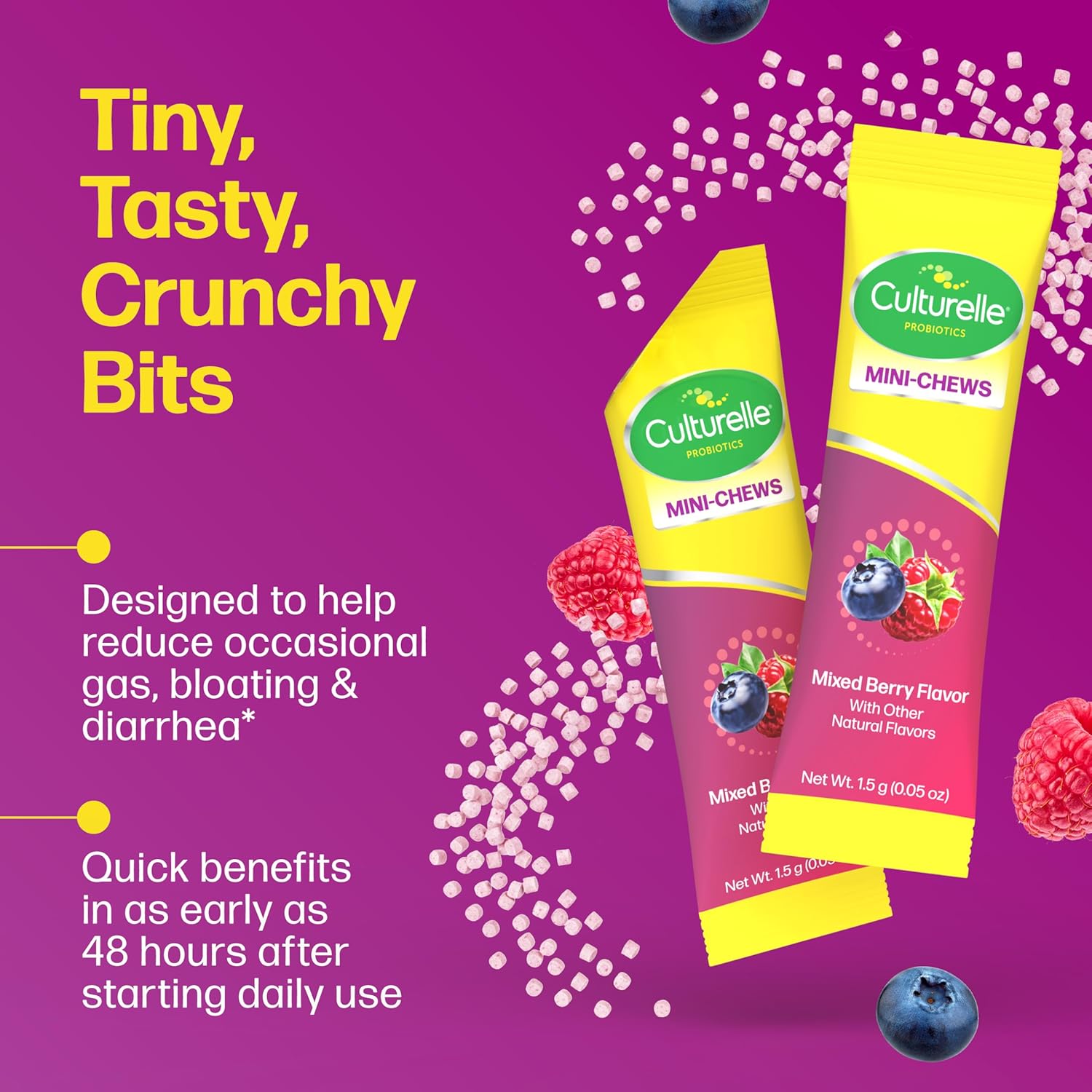 Culturelle® Complete 3-in-1 Biotics Mini-Chews Daily Probiotic for Digestive Health with Prebiotics and Postbiotics for Gut Balance, Mixed Berry Flavor, 28 Count - Image 2