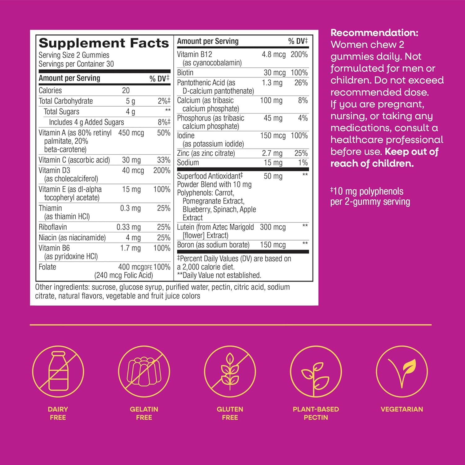 Nature's Way Alive! Women’s 50 Plus Multivitamin Gummy, Daily Chewable Multivitamins with B-Vitamins, Vitamin D3, Calcium, Supports Heart, Brain & Bone Health,* Mixed Berry Flavored, 60 Count - Image 6