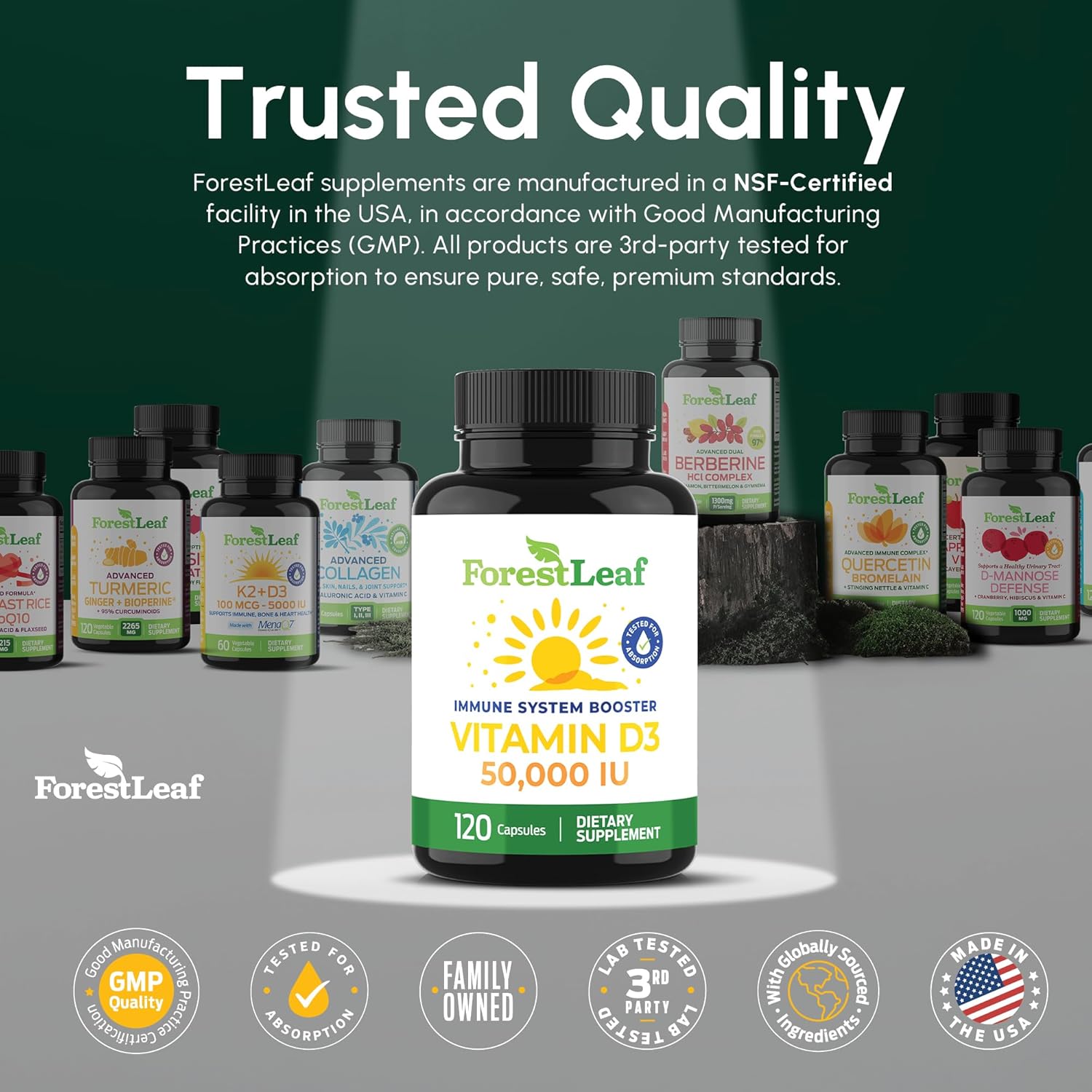 ForestLeaf Vitamin D3 50,000 IU | VIT D - Kosher VIT D3 Vitamin D Supplement for Women and Men | Bone Health, Teeth, Immune Support | Weekly Dose, 2-Year Supply, 120 Caps - Image 7