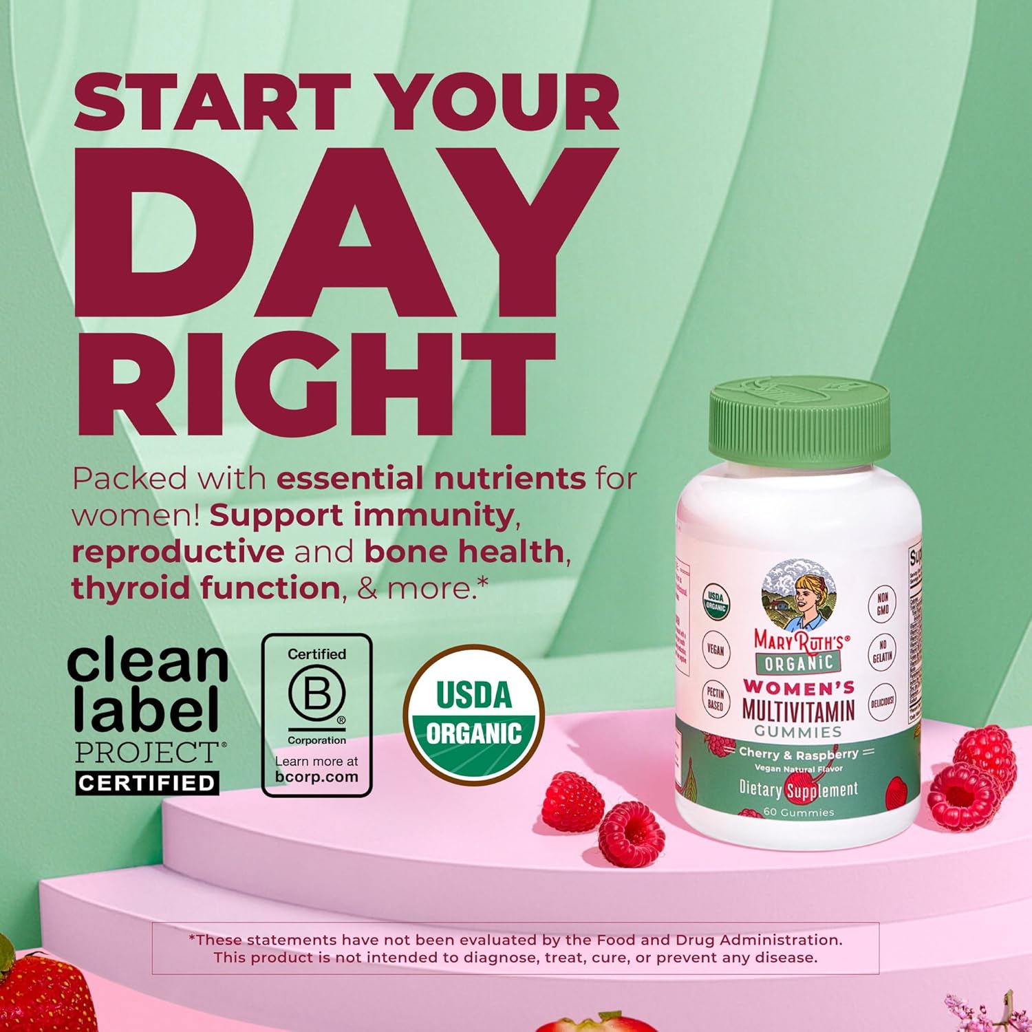 MARYRUTH'S Multivitamin Gummies for Women Ages 14+ | Immune Support | Hair & Skin Health | Reproductive Health | Vitamin A C D E B6 B12 Biotin Zinc Iodine | Organic | Vegan | Non-GMO | 60 Count - Image 2