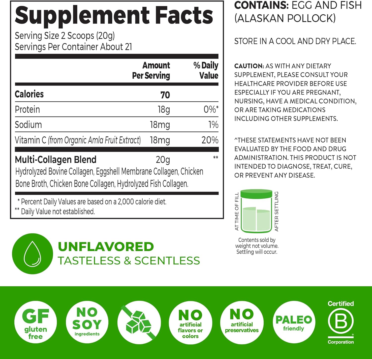 Orgain Hydrolyzed Multi Collagen Powder for Women & Men, 20g Collagen, Supports Hair, Skin, Nail & Joint Health, Type I, II, III, V, X, Vitamin C & Amino Acids, Non-GMO, Unflavored (21 Servings) 15oz - Image 2