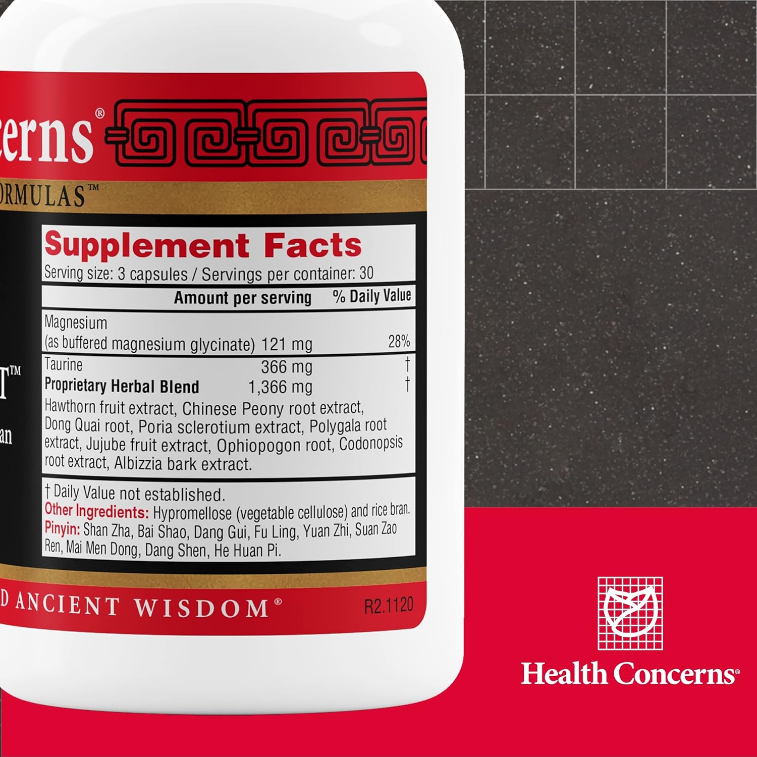 Health Concerns Calm Spirit - Stress Relief Supplement for Men & Women - Herbal Calming Support - Eases Tension & Nervousness - Magnesium, Hawthorn, Chinese Peony & Taurine - 90 Capsules - Image 2