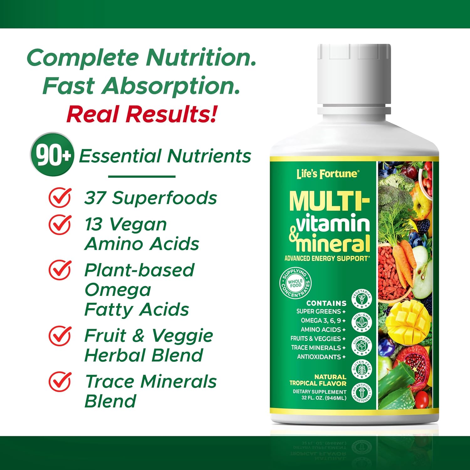 Life’s Fortune Liquid Multivitamin for Adults and Seniors – Fast Absorption Vitamins and Minerals with 90+ Nutrients for Energy and Immune Support – Easy to Digest, Sugar Free, Tropical Flavor, 32 oz - Image 3