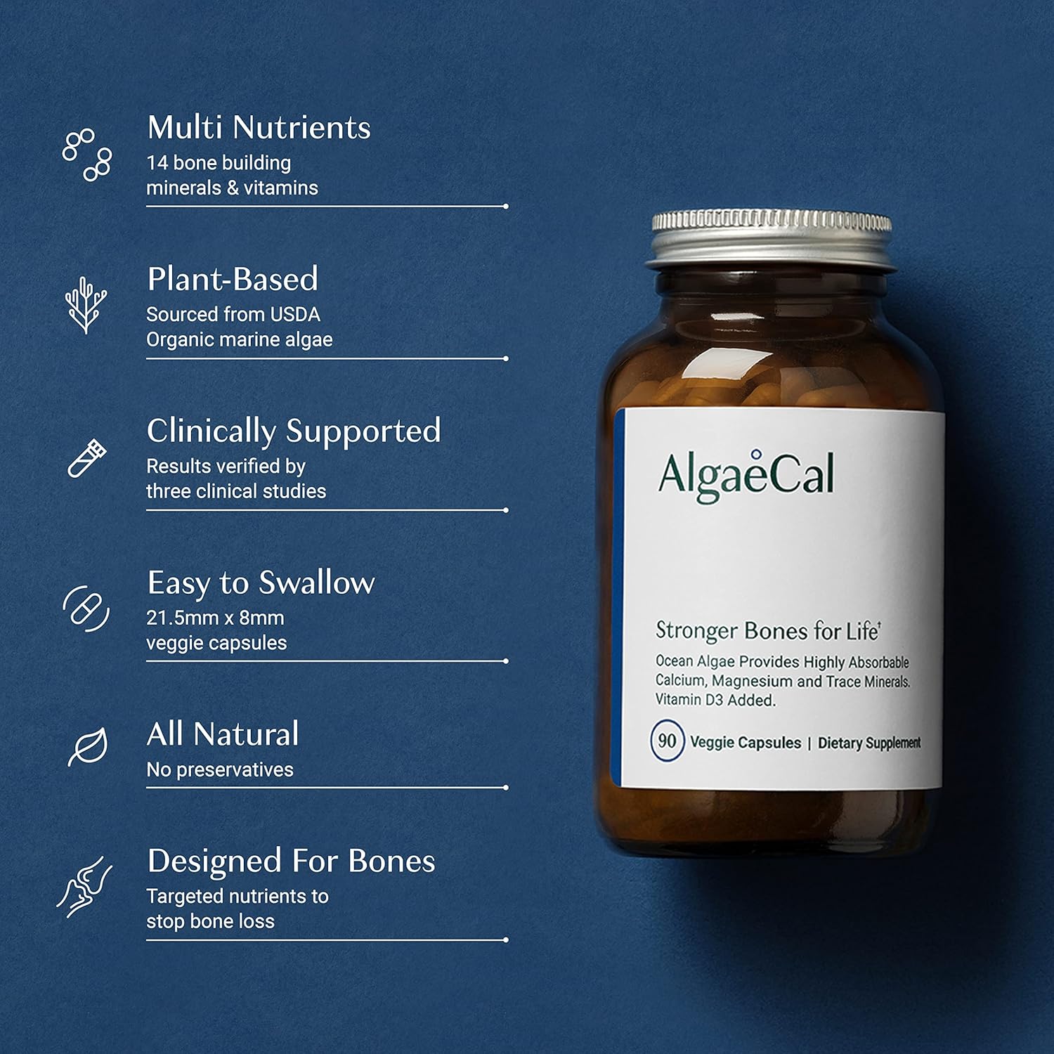 ALGAECAL - Plant Based Calcium Supplement for Women & Men - Organic Calcium 750mg with Vitamin D3 1000 IU, 13 Minerals for Bone Strength, Bone Health Support, 90 Veggie Caps (1 Pack) - Image 9