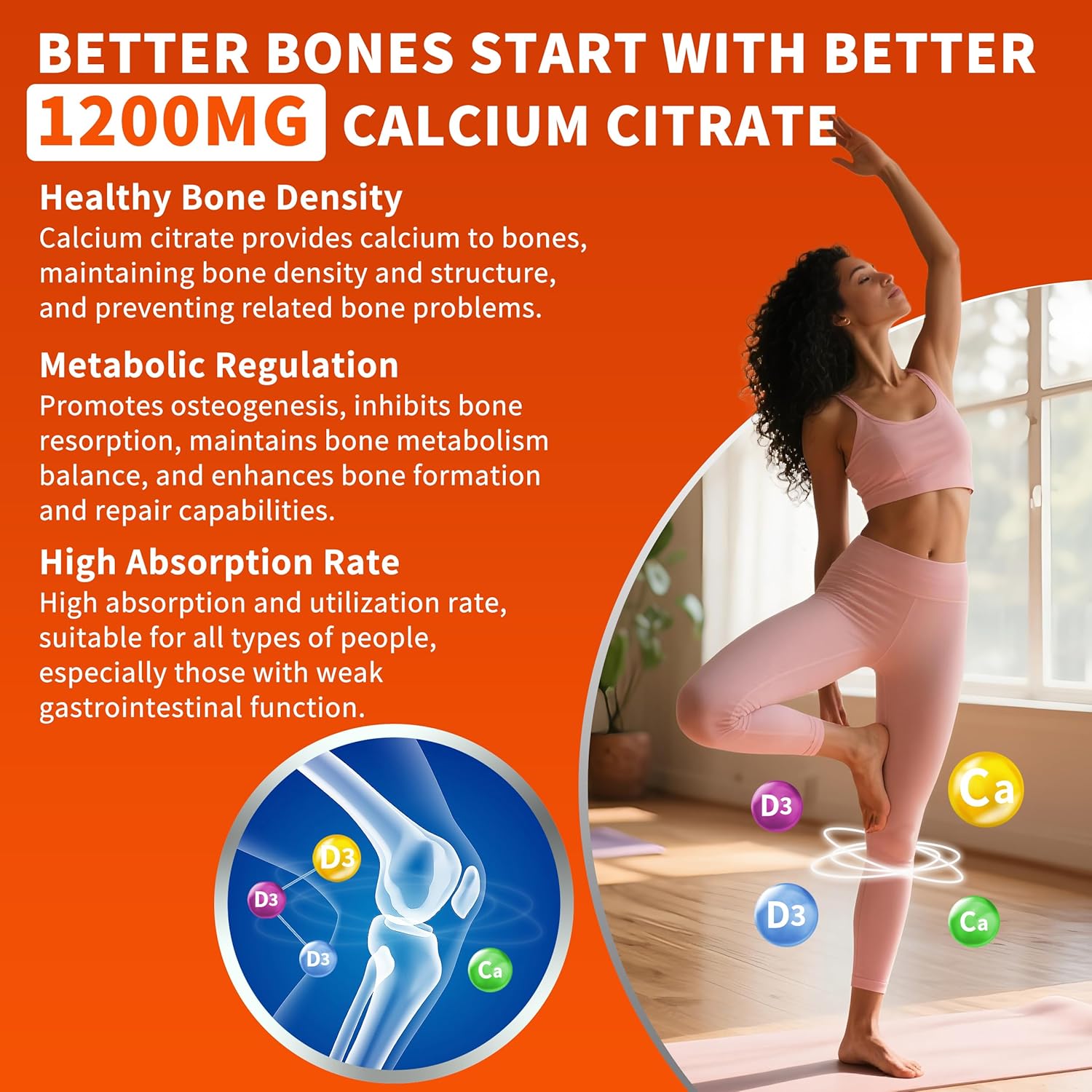 (2 Pack) Calcium Citrate 1200 mg with Vitamin D3 Gummies for Women & Men,Calcium Supplements for Bone & Teeth Support,High Absorption - Easy to Digest, Sugar Free,Vegan,Orange Flavor,60 Day Supply - Image 3