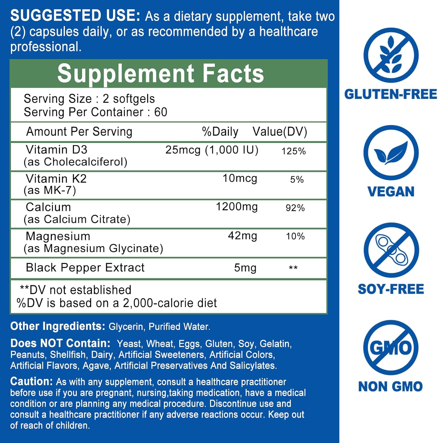 Calcium Supplements for Women - Calcium 1200 mg with Vitamin D3 & K2 - High Absorption Extra Strength Calcium Citrate for Bone Health, Strength, Density, Muscle, Heart Support - Slow Release, Non-GMO - Image 7