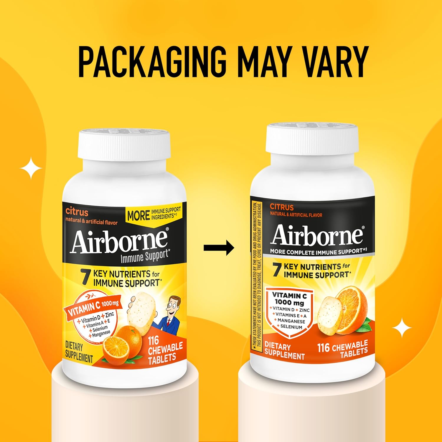 Airborne Citrus Chewable Tablets, 116ct | Immune Support Supplement with 1000mg Vitamin C + Vitamins A, D, E, Zinc,Selenium, & Manganese | Herbal Blend | Gluten Free - Image 7