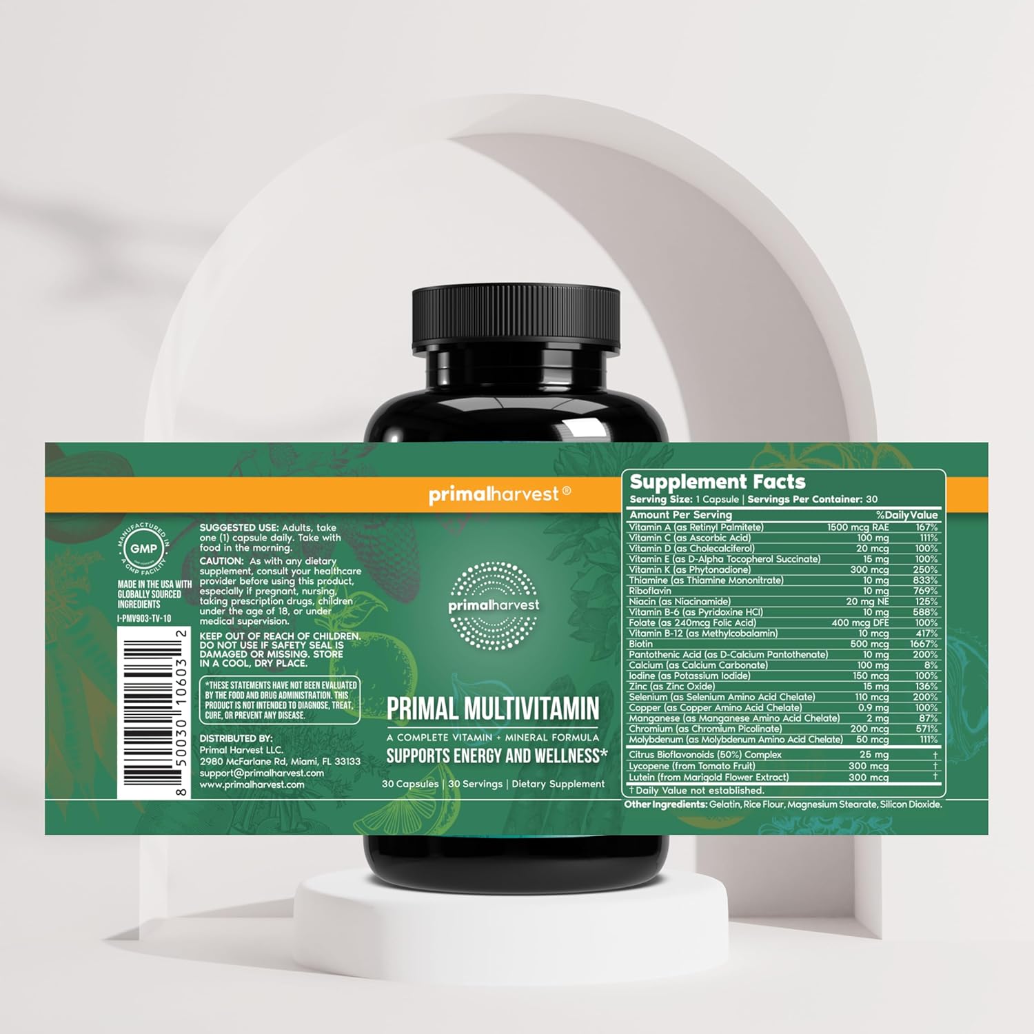Primal Harvest Primal Multivitamin - Daily Multi-Vitamin Supplement with 21 Essential Vitamins & Minerals for Women & Men - Vitamin A, C, D, E, B12, B6, Biotin, Folic Acid, Zinc, Copper & Selenium - Image 5