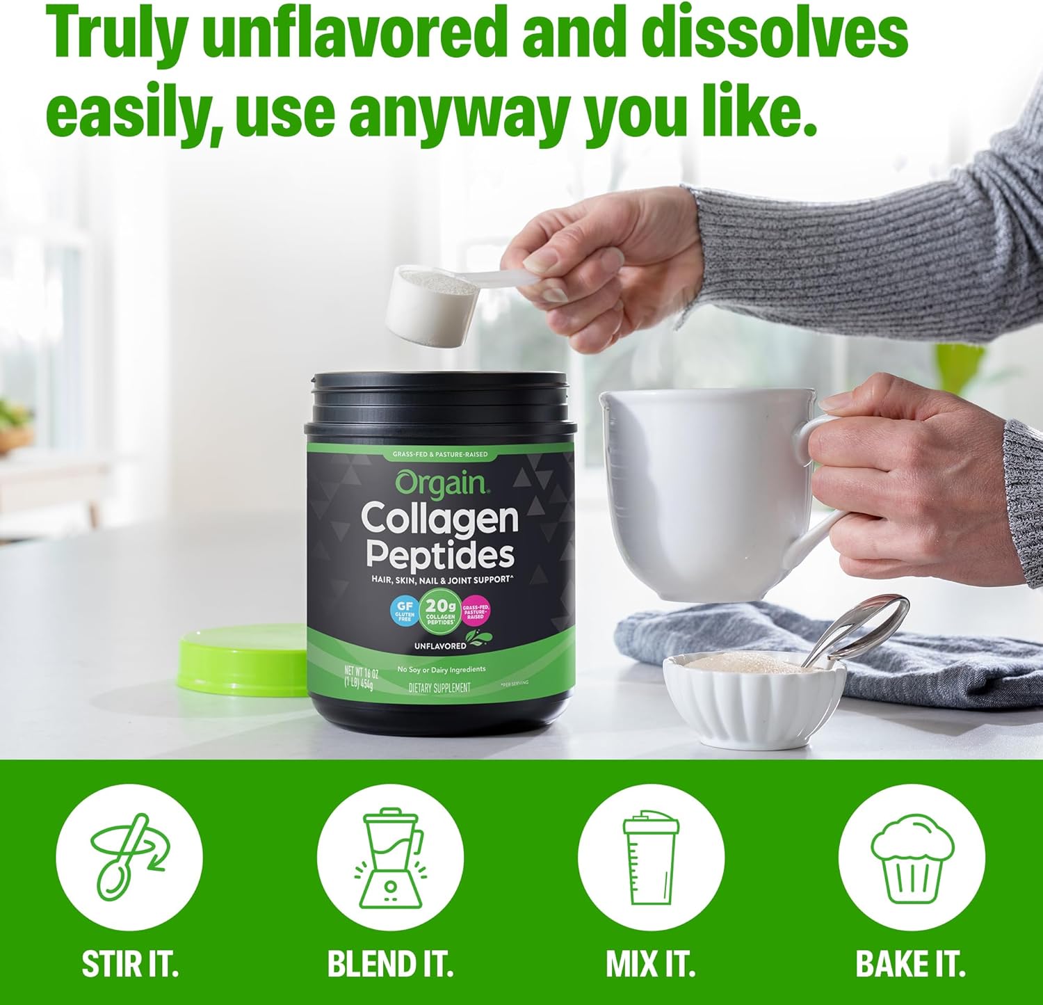 Orgain Hydrolyzed Collagen Peptides Powder For Women & Men, 20g Grass Fed Collagen, Unflavored - Hair, Skin, Nail, & Joint Support Supplement, Paleo & Keto, Non-GMO, Type I and III, 1lb - Image 7