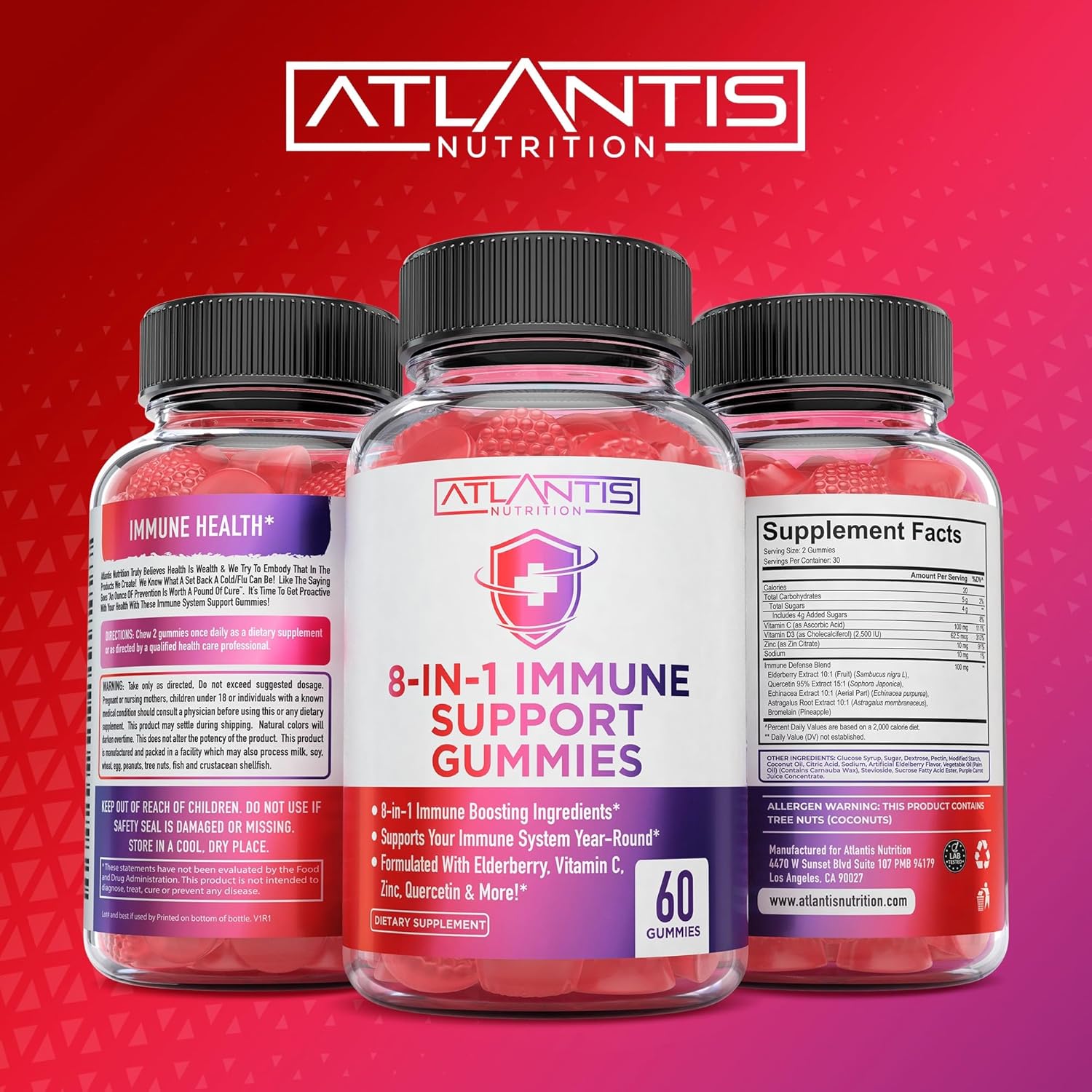 Atlantis Nutrition 8-in-1 Immune Support Gummies with Elderberry | Immune Supplement with Elderberry, Quercetin, Zinc, Vitamin C - Immunity Boosters for Adults & Kids - Delicious Flavor - 60 Count - Image 5