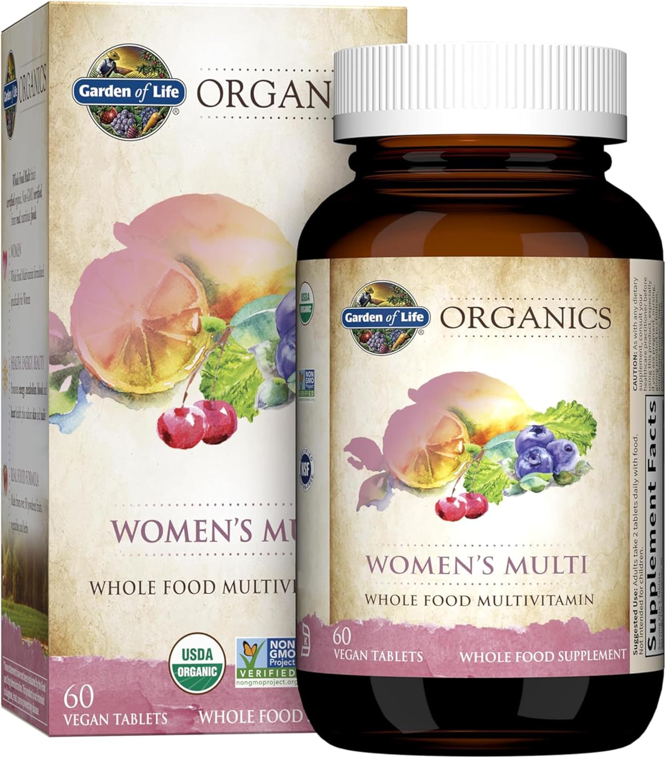 Garden of Life Organics Women's Multivitamin with Vitamin C, D3, Folate, B12, Biotin & Iron – Women's Multivitamin for Energy, Heart Health & Radiant Skin, USDA Organic, Non-GMO, Vegan, 60 Tablets