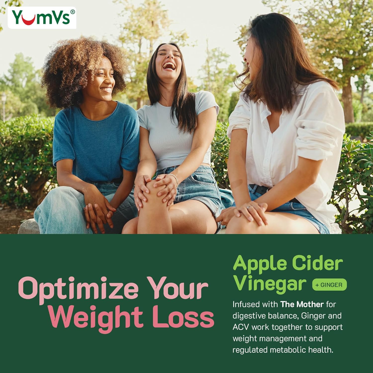 YUM-V'S Apple Cider Vinegar Gummies – ACV Gummies with Ginger & The Mother – Supports Metabolism, Vitality & Daily Wellness – Natural Apple Flavor Vegan, Non-GMO, Gluten-Free, Cider Gummy – 60 Count - Image 5