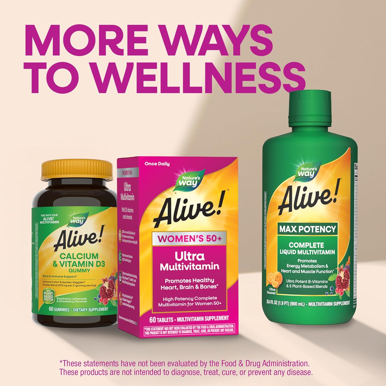 Nature's Way Alive! Ultra Potency Multivitamin for Women 50 Plus, Complete High Potency Formula with Vitamin D3, C, E, Methylated B12, Supports, Heart, Brain, and Bone Health*, 60 Tablets - Image 8