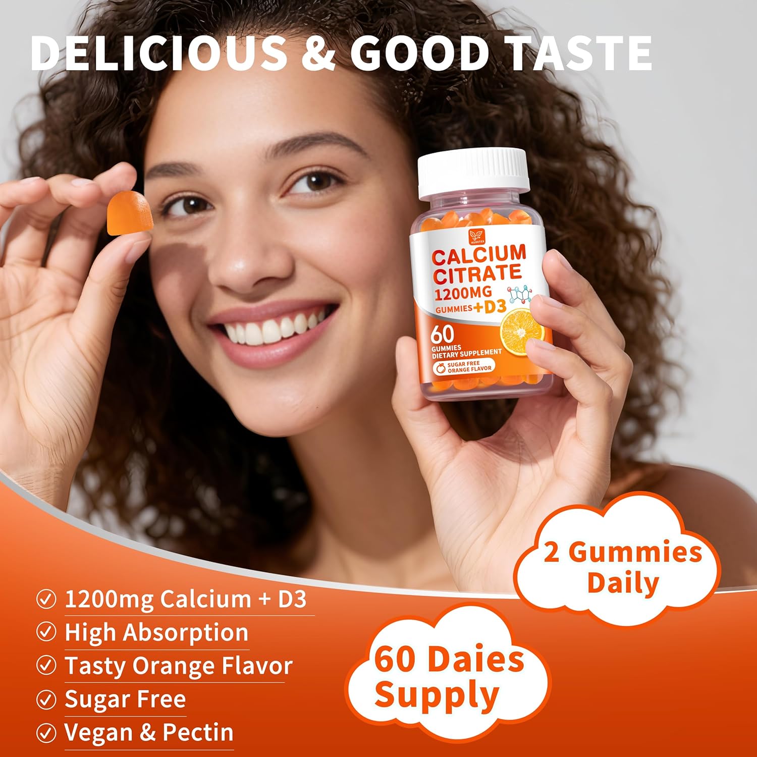 (2 Pack) Calcium Citrate 1200 mg with Vitamin D3 Gummies for Women & Men,Calcium Supplements for Bone & Teeth Support,High Absorption - Easy to Digest, Sugar Free,Vegan,Orange Flavor,60 Day Supply - Image 7