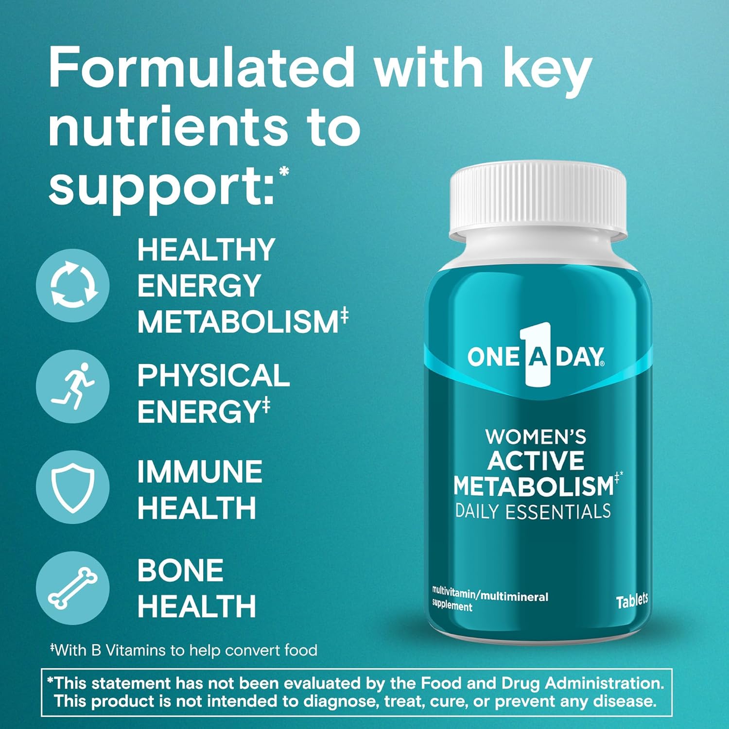 One A Day Women's Active Metabolism Daily Essential, Multivitamin for Women, Metabolism Support, Vitamins for Women with All 8 B-Vitamins, Vitamin D, Magnesium & More,120 Count - Image 2