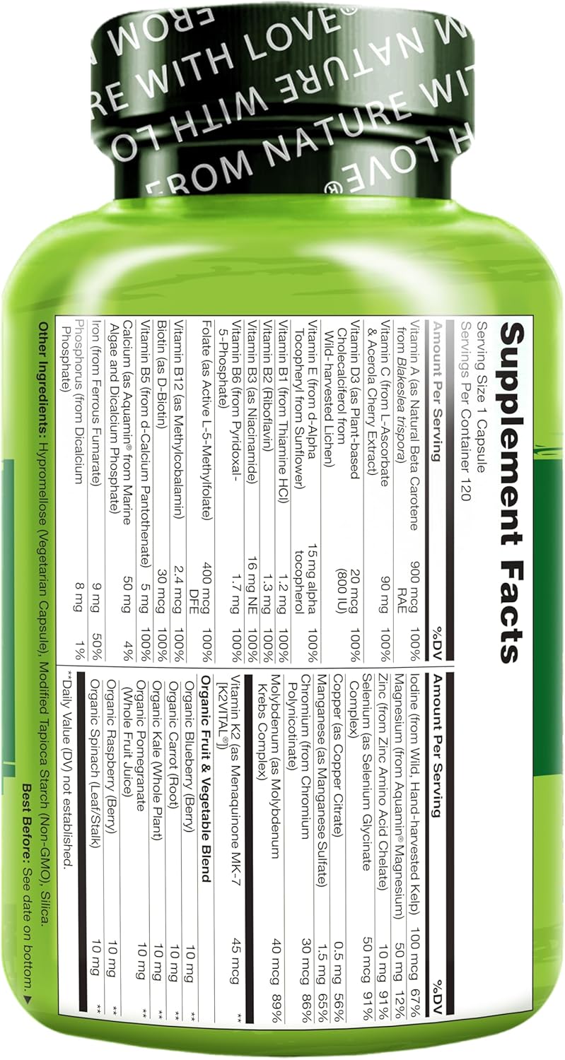 NATURELO One Daily Multivitamin for Women w/Vitamin B12, 120 Ct, Energy Support, Whole Food Daily Women Multivitamin Supplement, Nourish Hair/Skin/Nail, Non-GMO, No Soy, Gluten Free, 4 Month Supply - Image 7