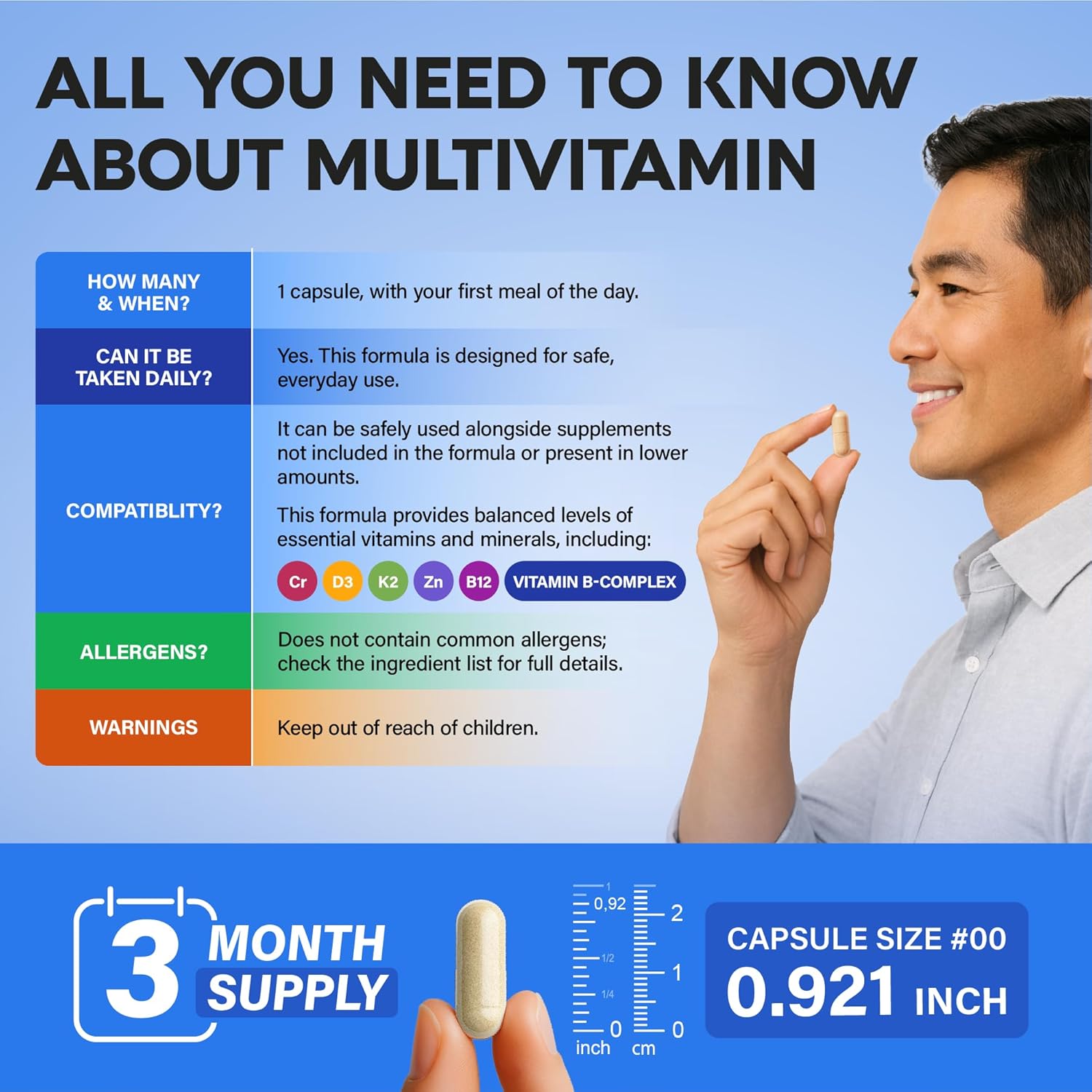 Multivitamin for Men - B-Complex | Whole Foods & Enzymes - Energy, Focus & Brain | Men's Health Complex - 46in1 Mens Multivitamin - Bioavailable & Gentle on Stomach - Lab Tested - 90 Capsules, 1/Day - Image 8