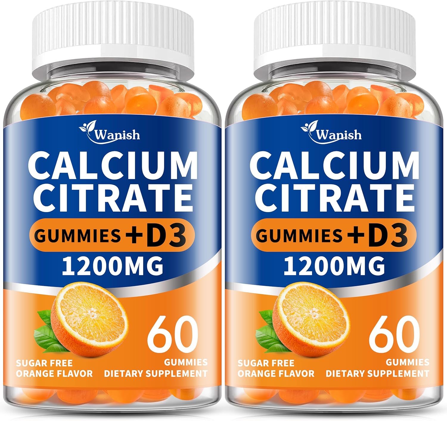 (2 Pack)Calcium Citrate 1200mg with Vitamin D3 Gummies for women & Men,Calcium Citrate Supplements for Bone & Teeth Support,High Absorption-Easy to Digest, Sugar Free,Vegan,Orange Flavor,60 Day Supply