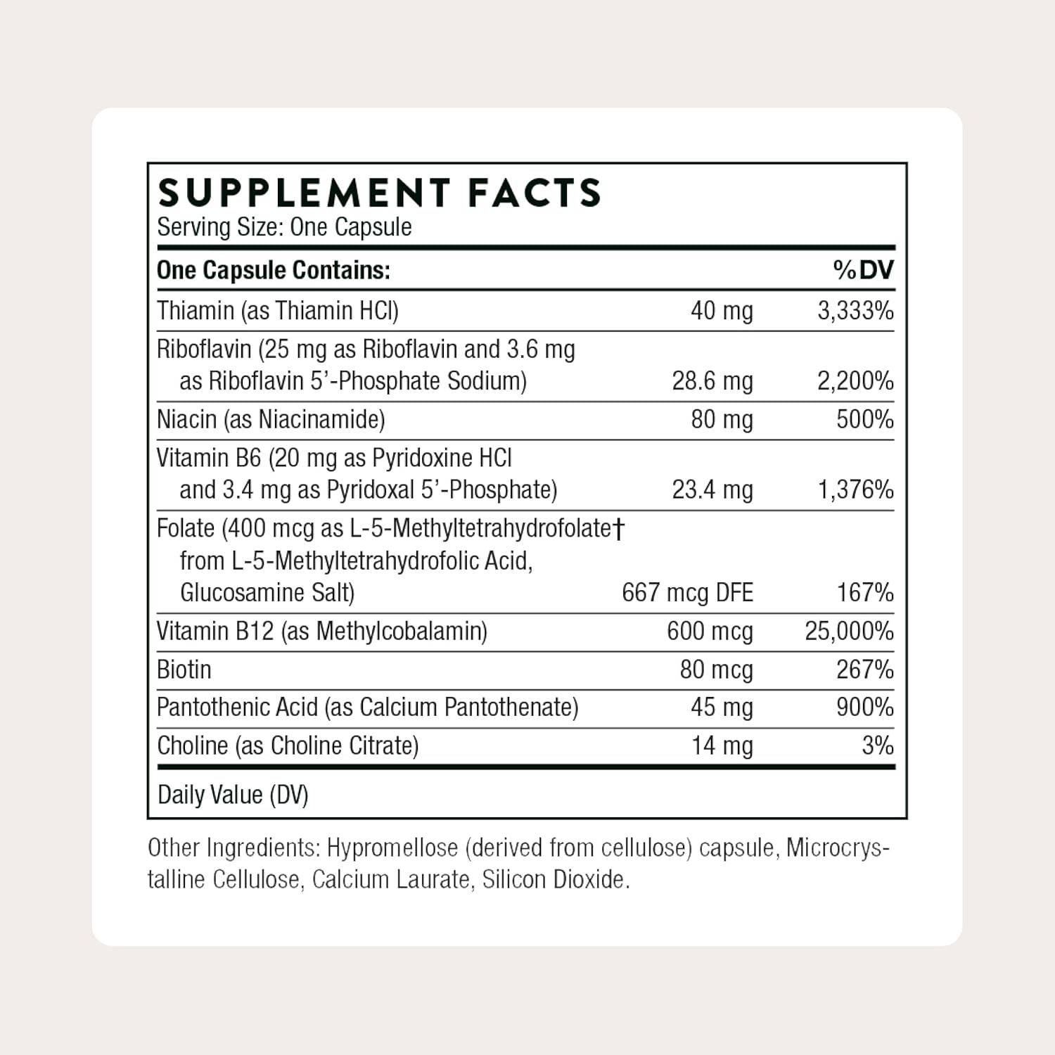 THORNE - B-Complex #12 - Vitamin B Complex with Choline Supplement - Supports Cellular Energy Production & a Healthy Nervous System* - Third-Party Certified - Gluten, Dairy & Soy-Free - 60 Capsules - Image 2