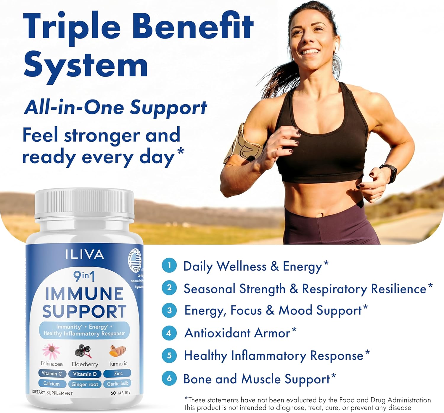 ILIVA-by-INDICAID 9-in-1 Immune Support Supplement: Daily Serving for Respiratory Immunity, Vitamin C, D3, Calcium, Zinc, Proprietary Herbal Elderberry+echinacea+Turmeric. 60 Tablets for 30 Days - Image 3