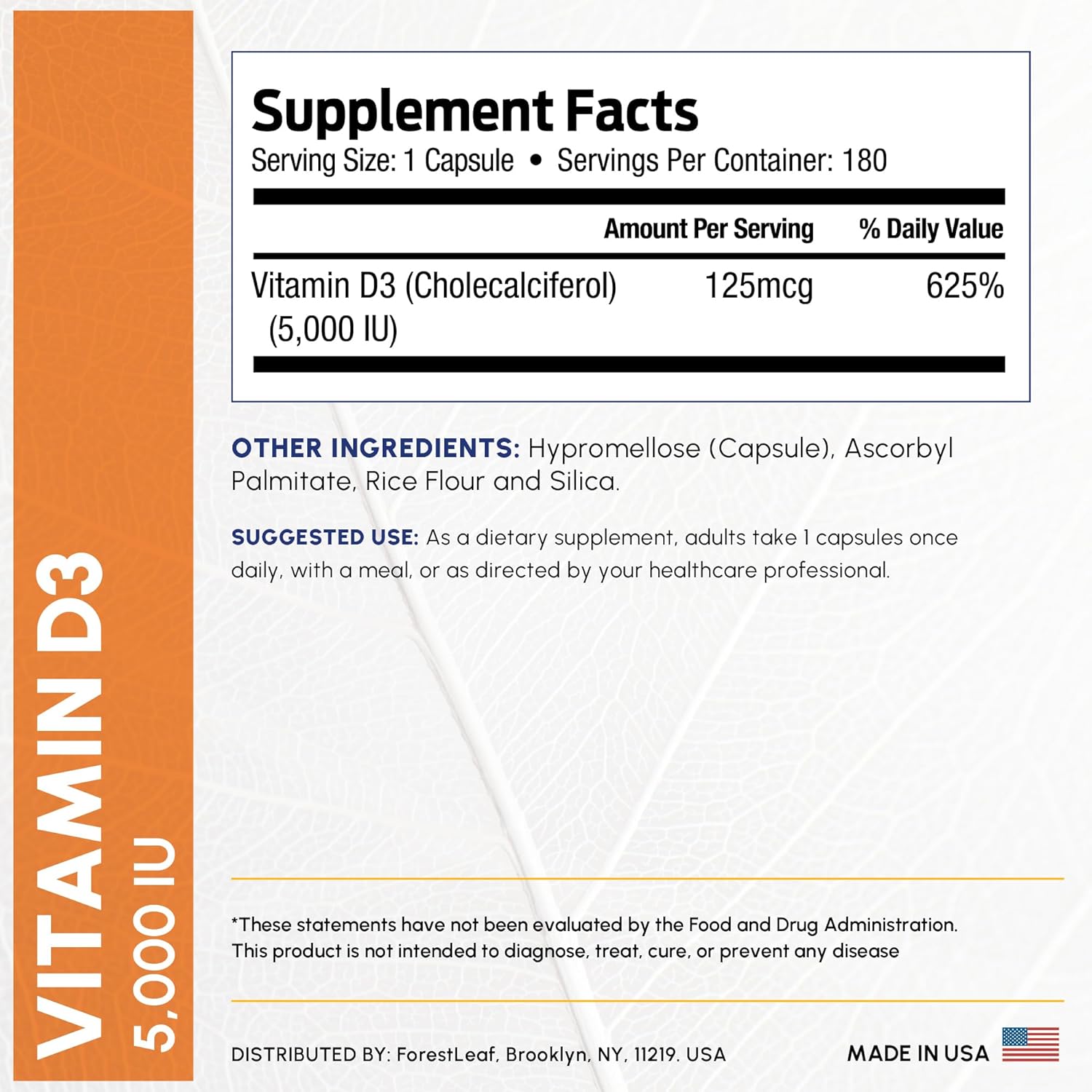 ForestLeaf Vitamin D3 5000 IU | VIT D - VIT D3 Vitamin D Supplements for Women and Men | Bone Health, Teeth and Immune Support | Easy to Swallow Pills | One Capsule Daily, 6-Month Supply, 180 Count - Image 4