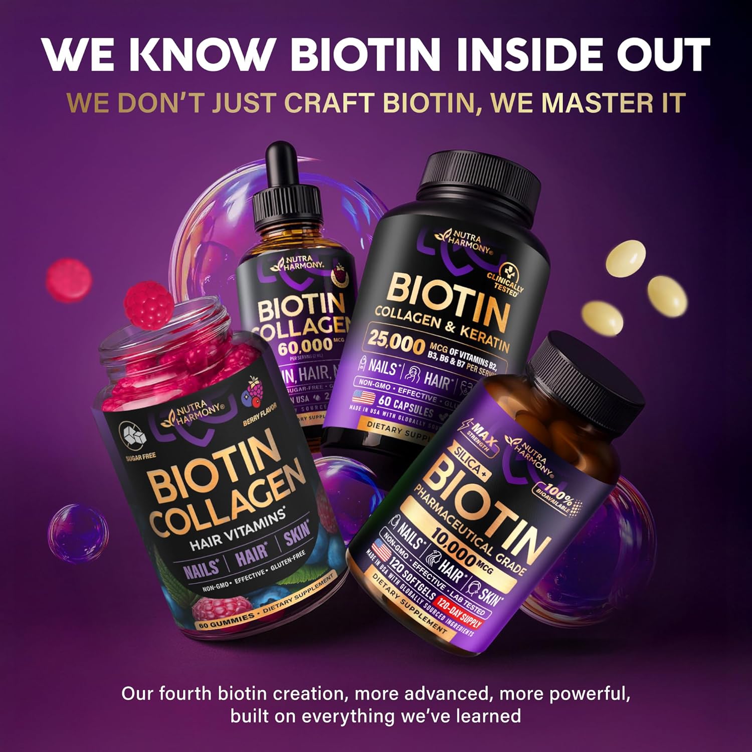 Biotin Gummies with Collagen - Hair Growth Support, Skin, & Nail Strength - for Women & Men - Biotin 10000mcg | Keratin | Hyaluronic Acid | B-Complex | Nettle - Sugar-Free, Mixed Berry, 60 Gummies - Image 10