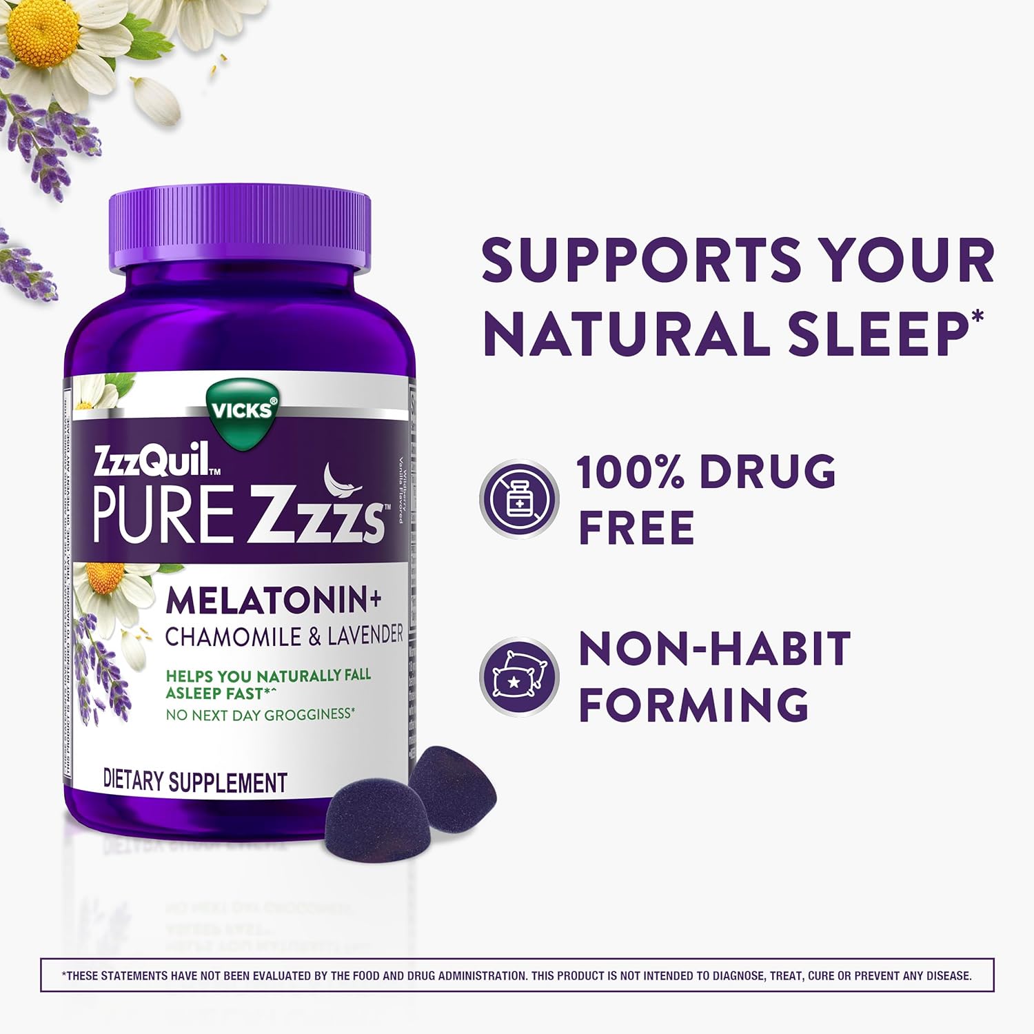 ZzzQuil, Pure Zzzs Melatonin Gummies, Sleep Aid, Melatonin 2mg, with Chamomile and Lavender, Melatonin Sleep Gummies, Sleep Aids for Adults, Wildberry Vanilla Flavored, 72 Sleep Gummies - Image 3